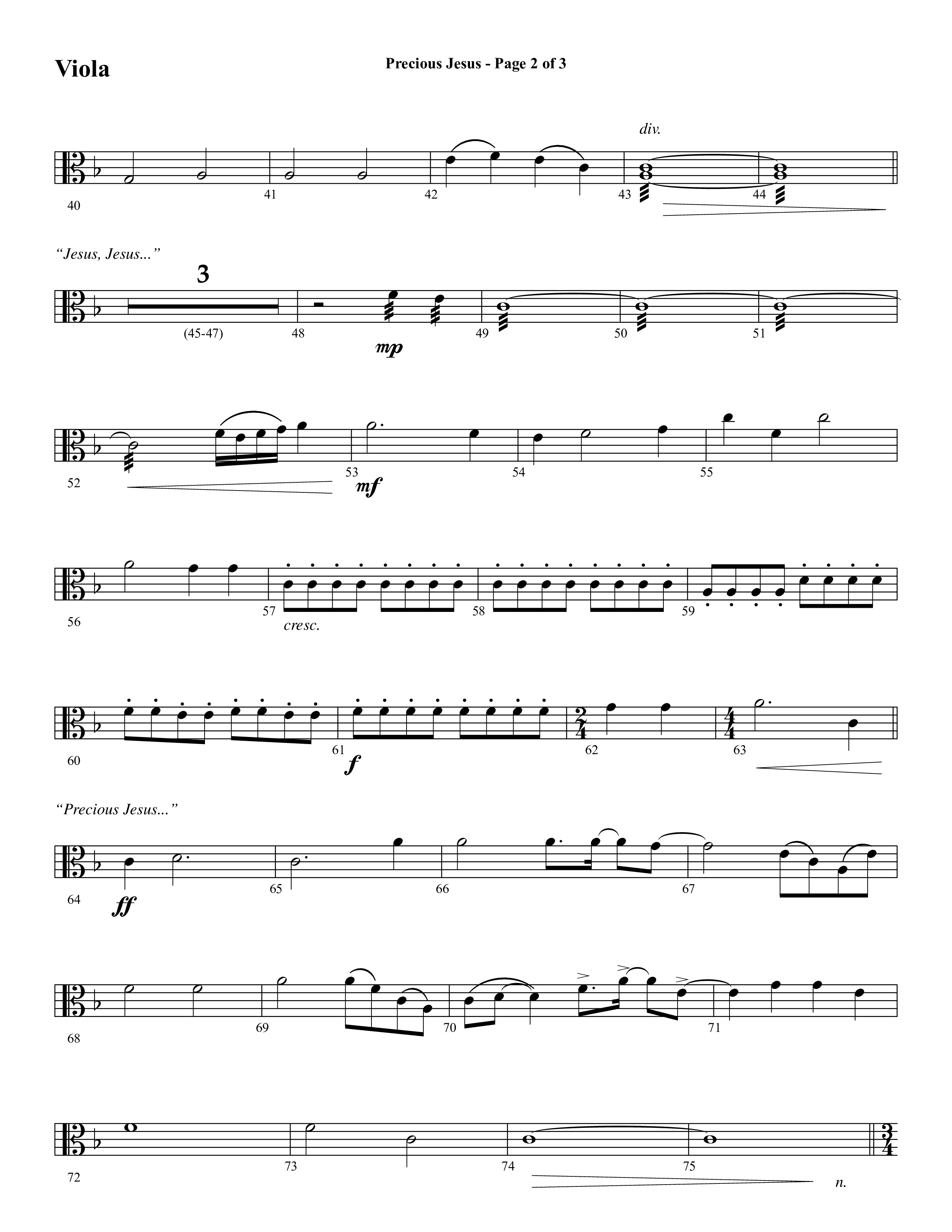 Precious Jesus (with Tis So Sweet To Trust In Jesus) (Choral Anthem SATB) Viola (Word Music Choral / Arr. Daniel Semsen)