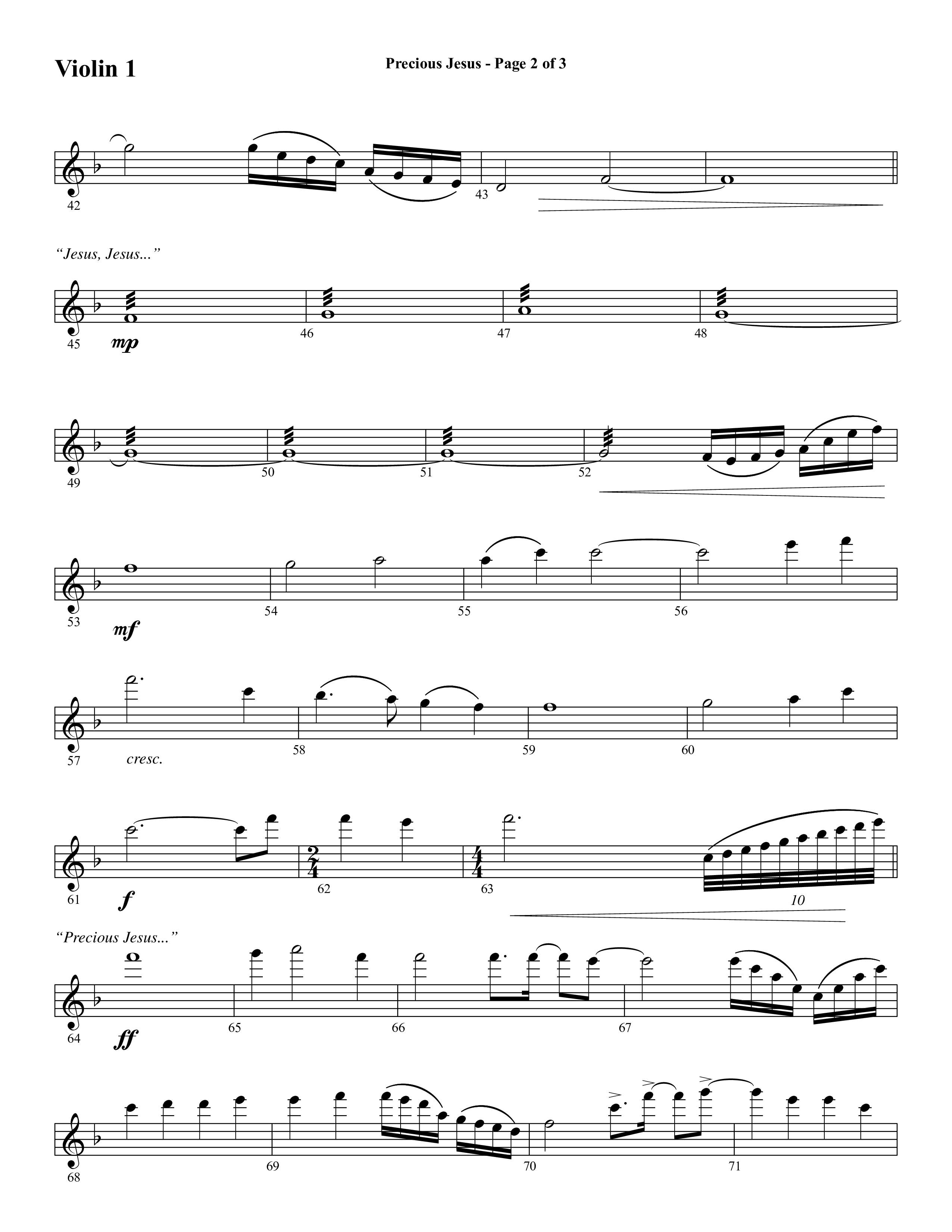 Precious Jesus (with Tis So Sweet To Trust In Jesus) (Choral Anthem SATB) Violin 1 (Word Music Choral / Arr. Daniel Semsen)