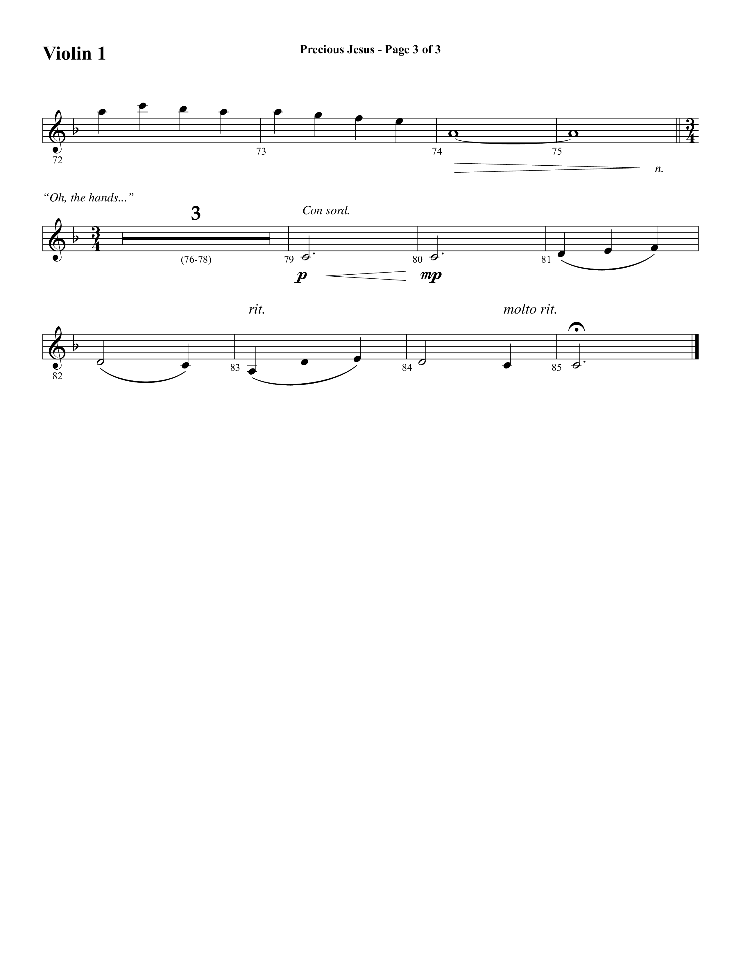 Precious Jesus (with Tis So Sweet To Trust In Jesus) (Choral Anthem SATB) Violin 1 (Word Music Choral / Arr. Daniel Semsen)