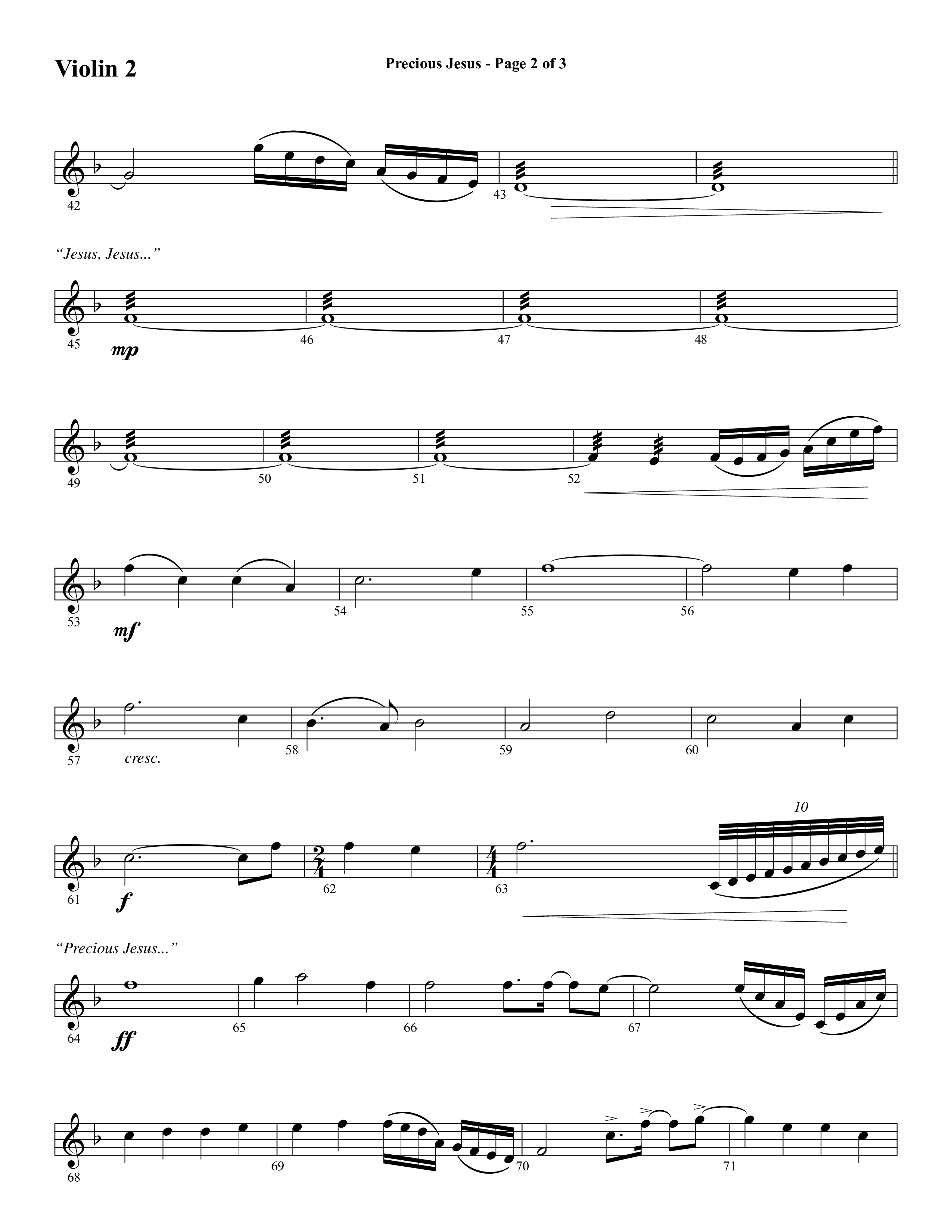 Precious Jesus (with Tis So Sweet To Trust In Jesus) (Choral Anthem SATB) Violin 2 (Word Music Choral / Arr. Daniel Semsen)