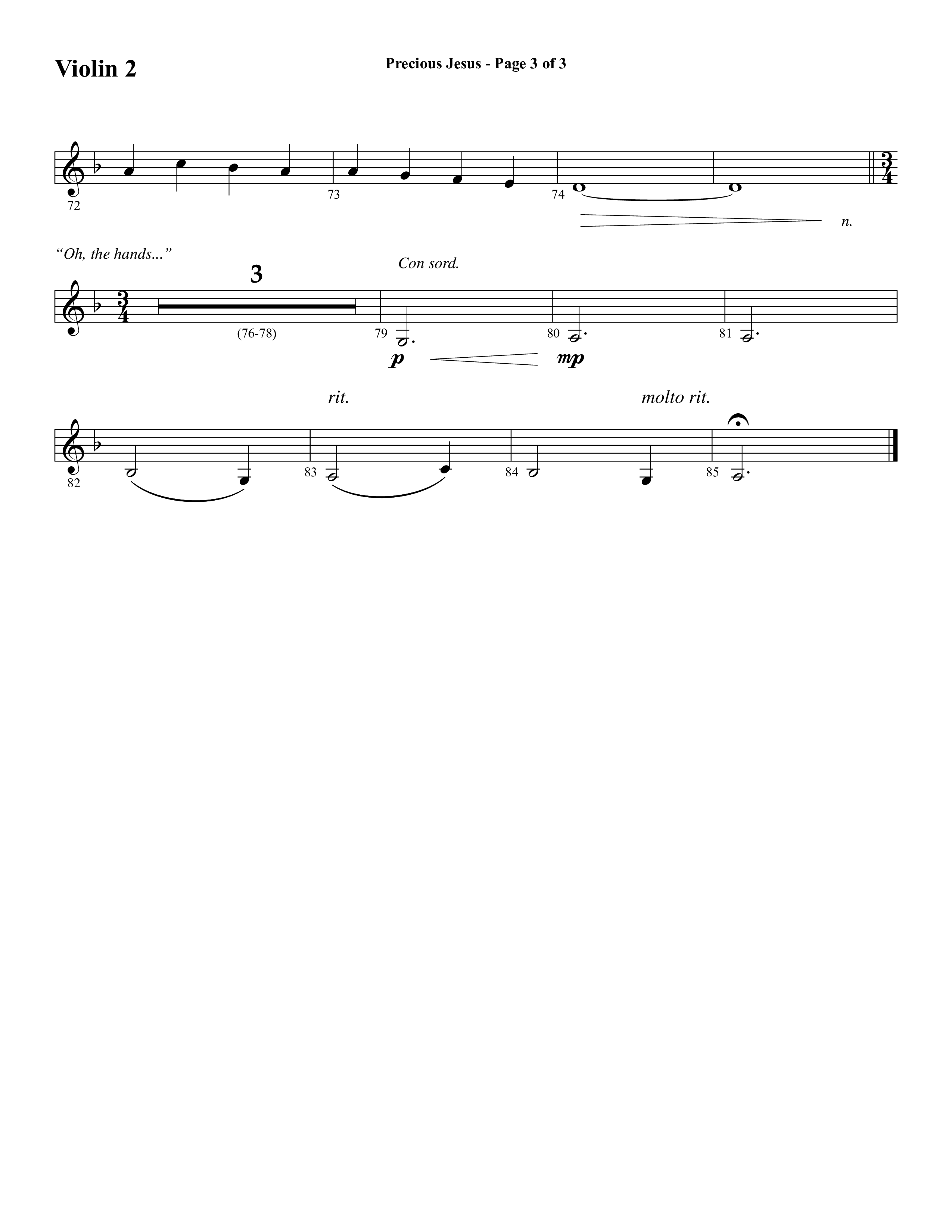 Precious Jesus (with Tis So Sweet To Trust In Jesus) (Choral Anthem SATB) Violin 2 (Word Music Choral / Arr. Daniel Semsen)