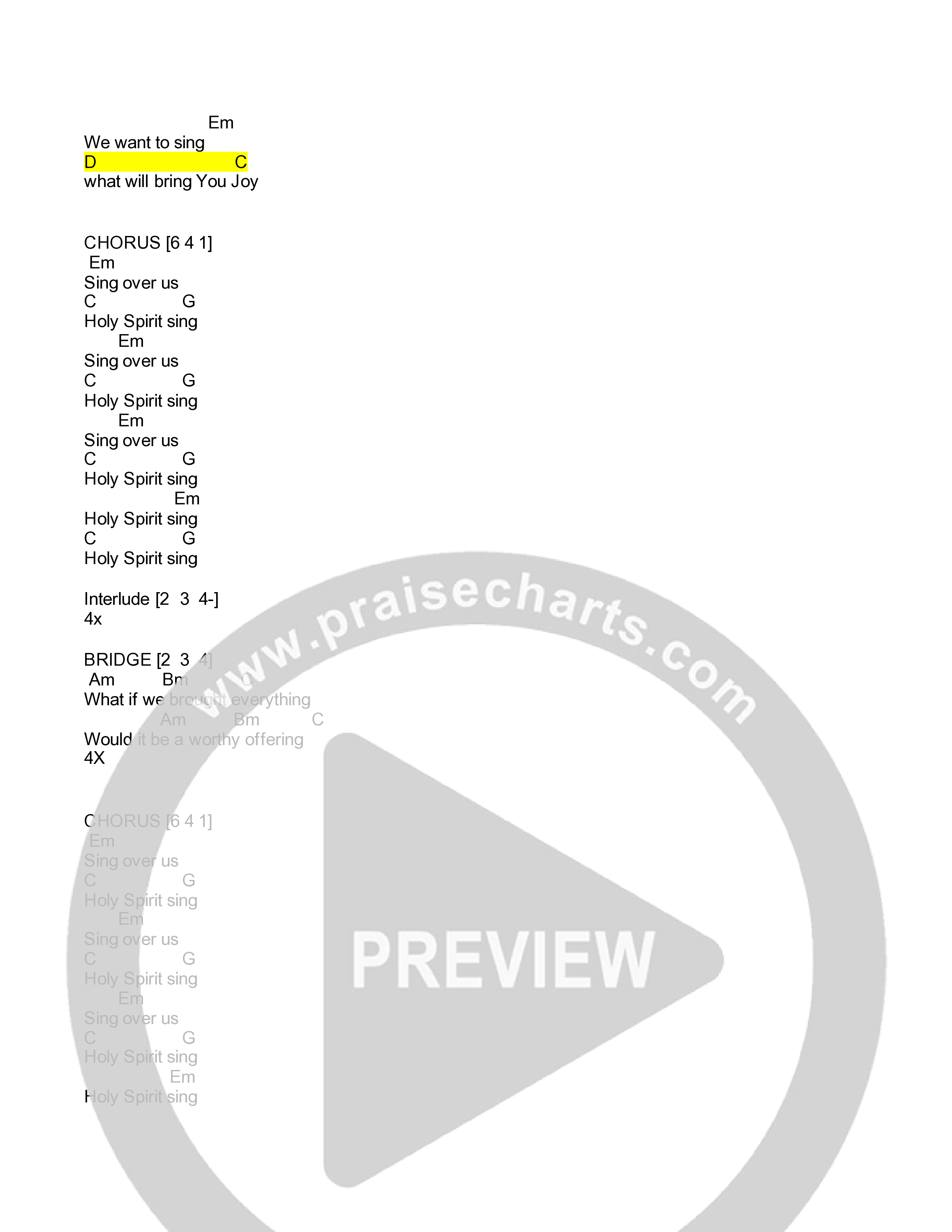 Sing Over Us Chord Chart (V1 Worship)