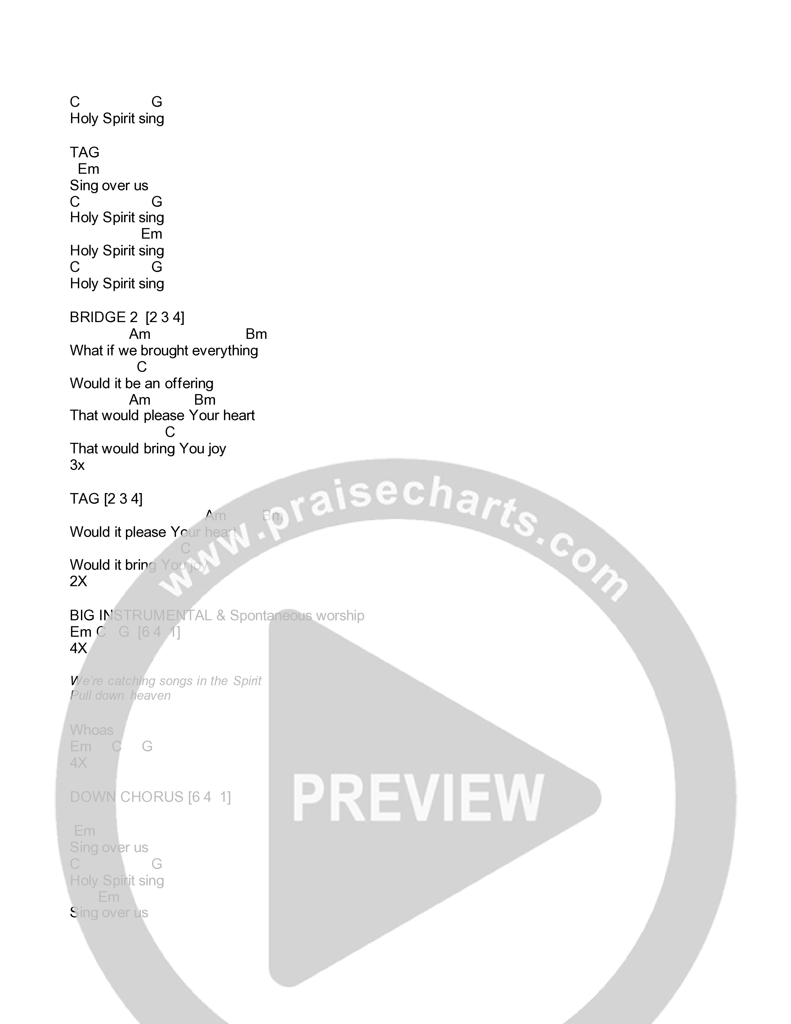 Sing Over Us Chord Chart (V1 Worship)
