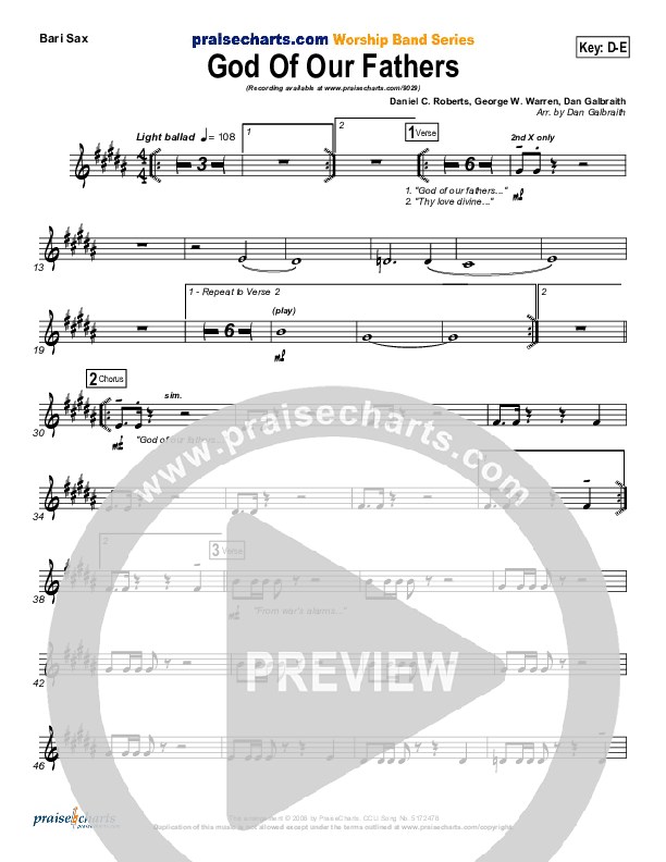 God Of Our Fathers Bari Sax (PraiseCharts Band / Arr. Daniel Galbraith)