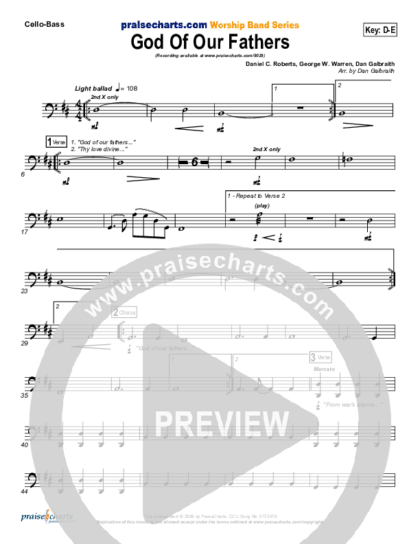 God Of Our Fathers Cello/Bass (PraiseCharts Band / Arr. Daniel Galbraith)