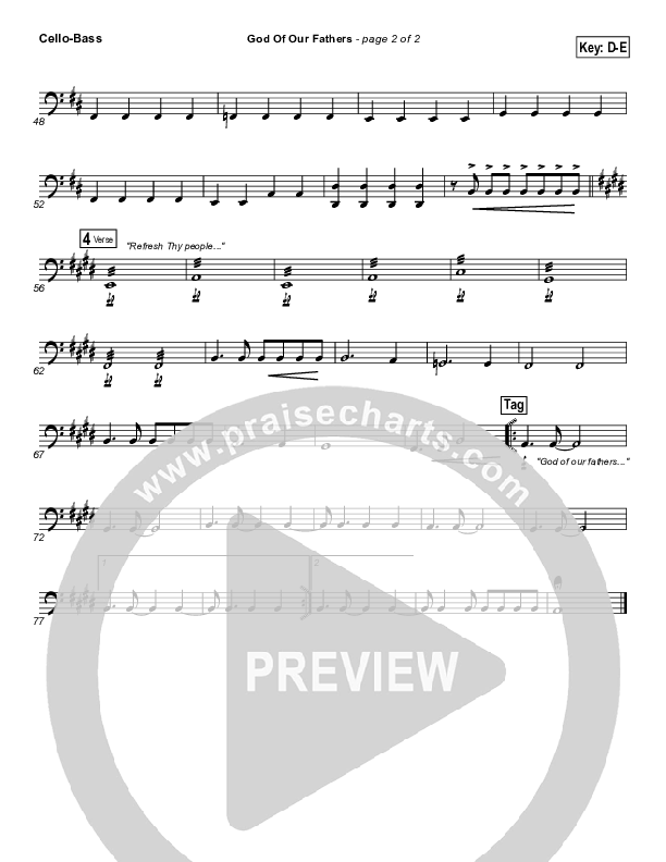 God Of Our Fathers Cello/Bass (PraiseCharts Band / Arr. Daniel Galbraith)