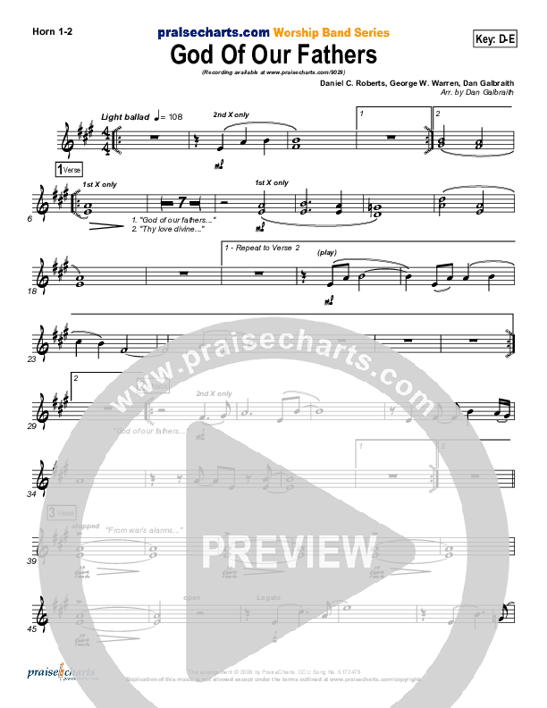 God Of Our Fathers French Horn 1/2 (PraiseCharts Band / Arr. Daniel Galbraith)