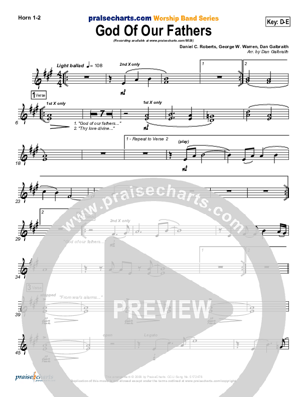 God Of Our Fathers French Horn 1/2 (PraiseCharts Band / Arr. Daniel Galbraith)