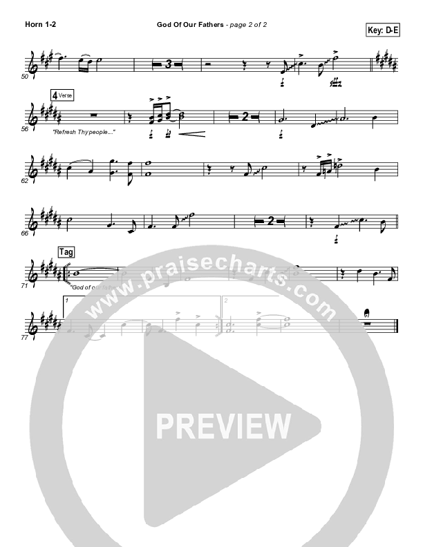 God Of Our Fathers French Horn 1/2 (PraiseCharts Band / Arr. Daniel Galbraith)