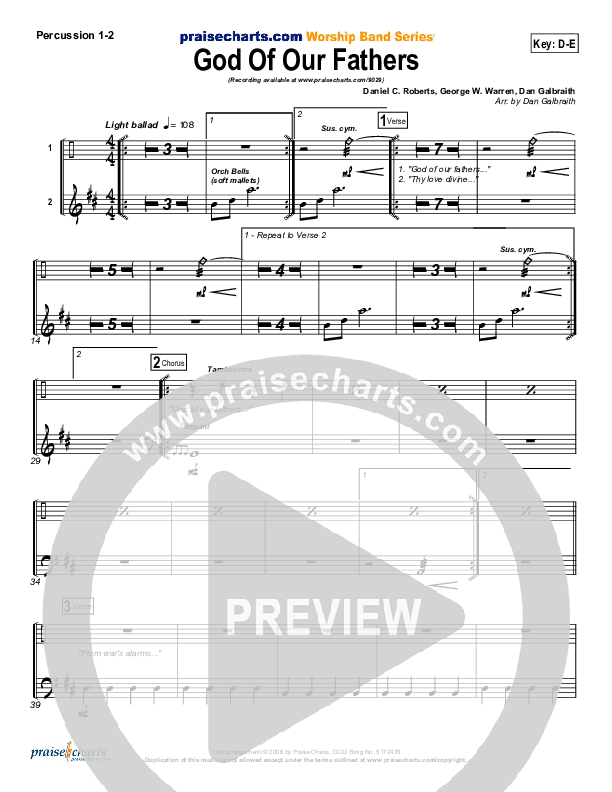 God Of Our Fathers Percussion 1/2 (PraiseCharts Band / Arr. Daniel Galbraith)