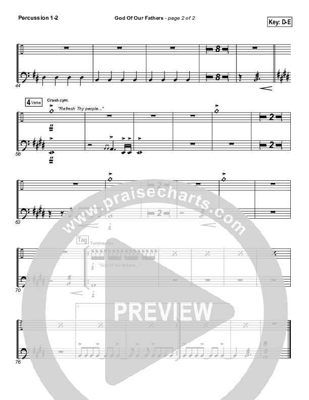 God Of Our Fathers Percussion 1/2 (PraiseCharts Band / Arr. Daniel Galbraith)