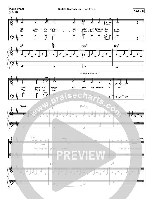 God Of Our Fathers Piano/Vocal (PraiseCharts Band / Arr. Daniel Galbraith)