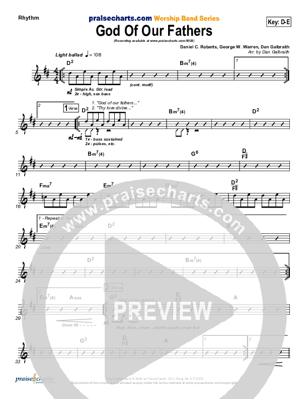 God Of Our Fathers Rhythm Chart (PraiseCharts Band / Arr. Daniel Galbraith)