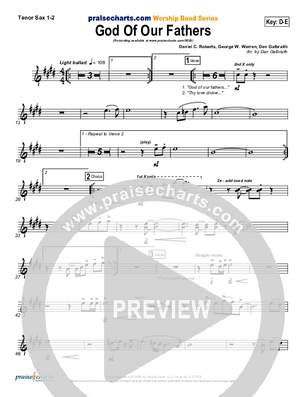 God Of Our Fathers Tenor Sax 1/2 (PraiseCharts Band / Arr. Daniel Galbraith)