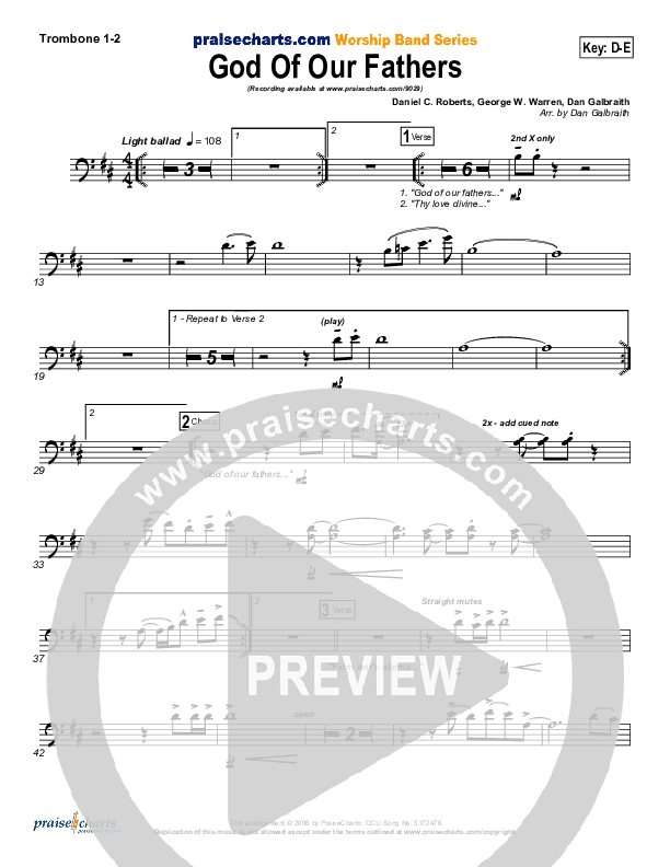 God Of Our Fathers Trombone 1/2 (PraiseCharts Band / Arr. Daniel Galbraith)