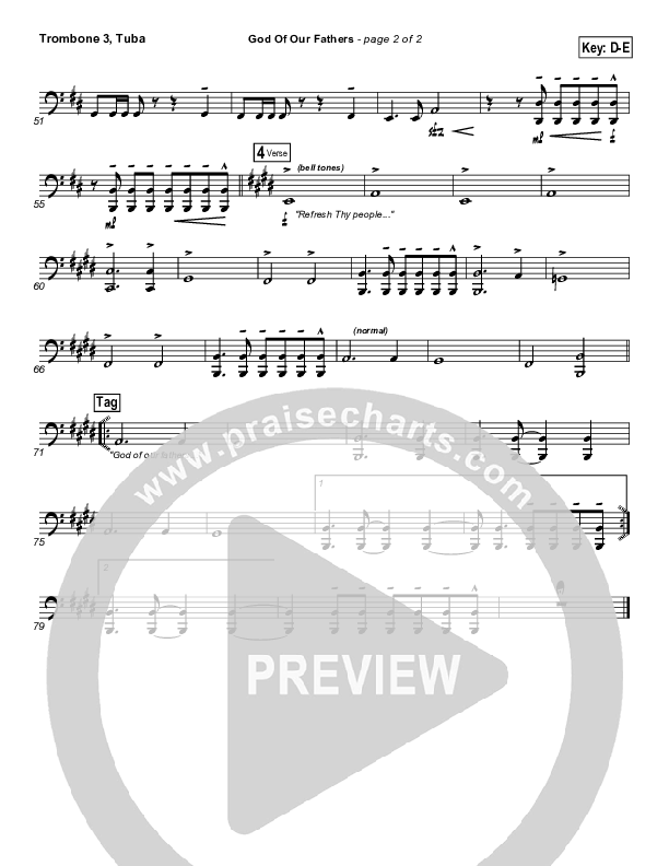 God Of Our Fathers Trombone 3/Tuba (PraiseCharts Band / Arr. Daniel Galbraith)