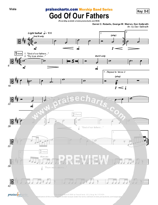 God Of Our Fathers Viola (PraiseCharts Band / Arr. Daniel Galbraith)