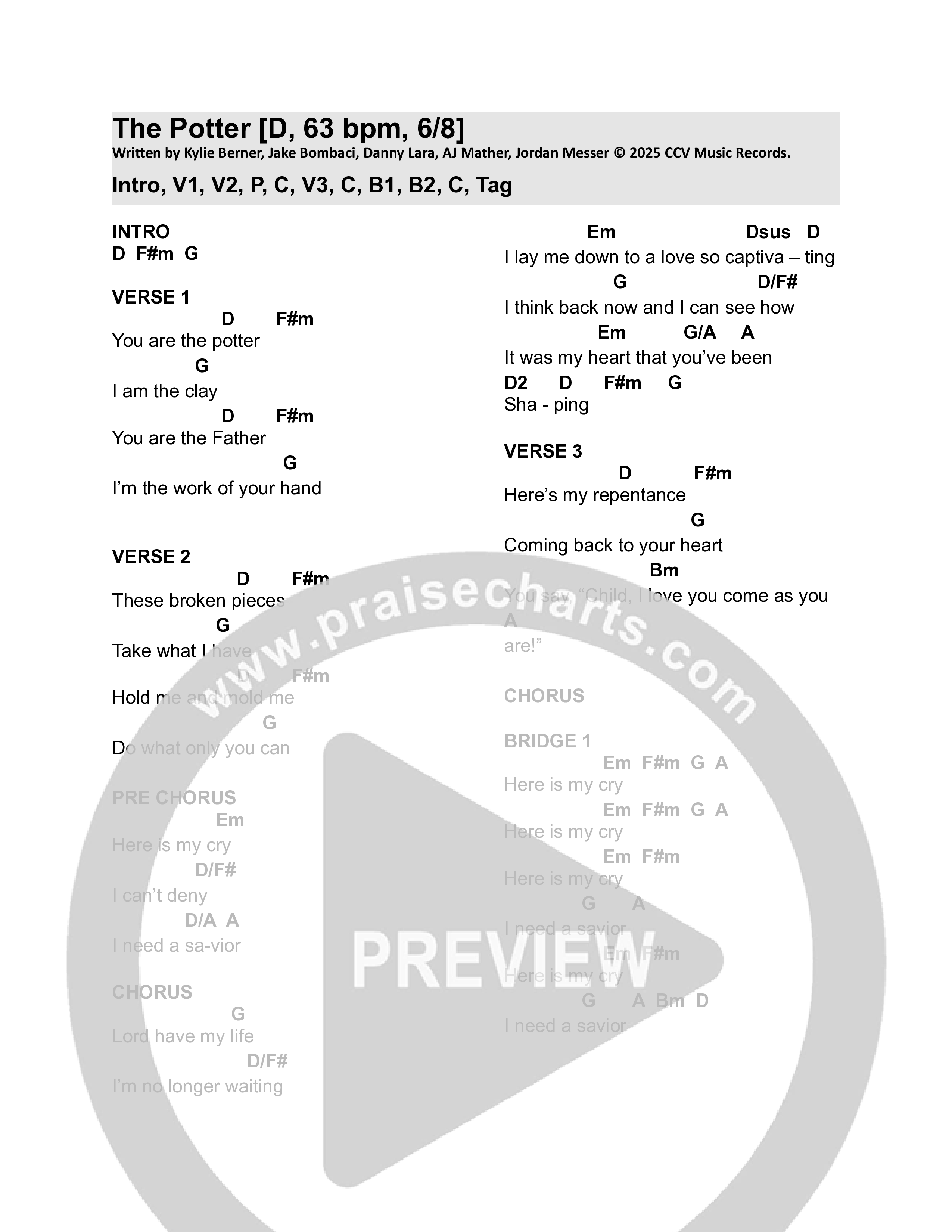 The Potter Chord Chart (CCV Music)