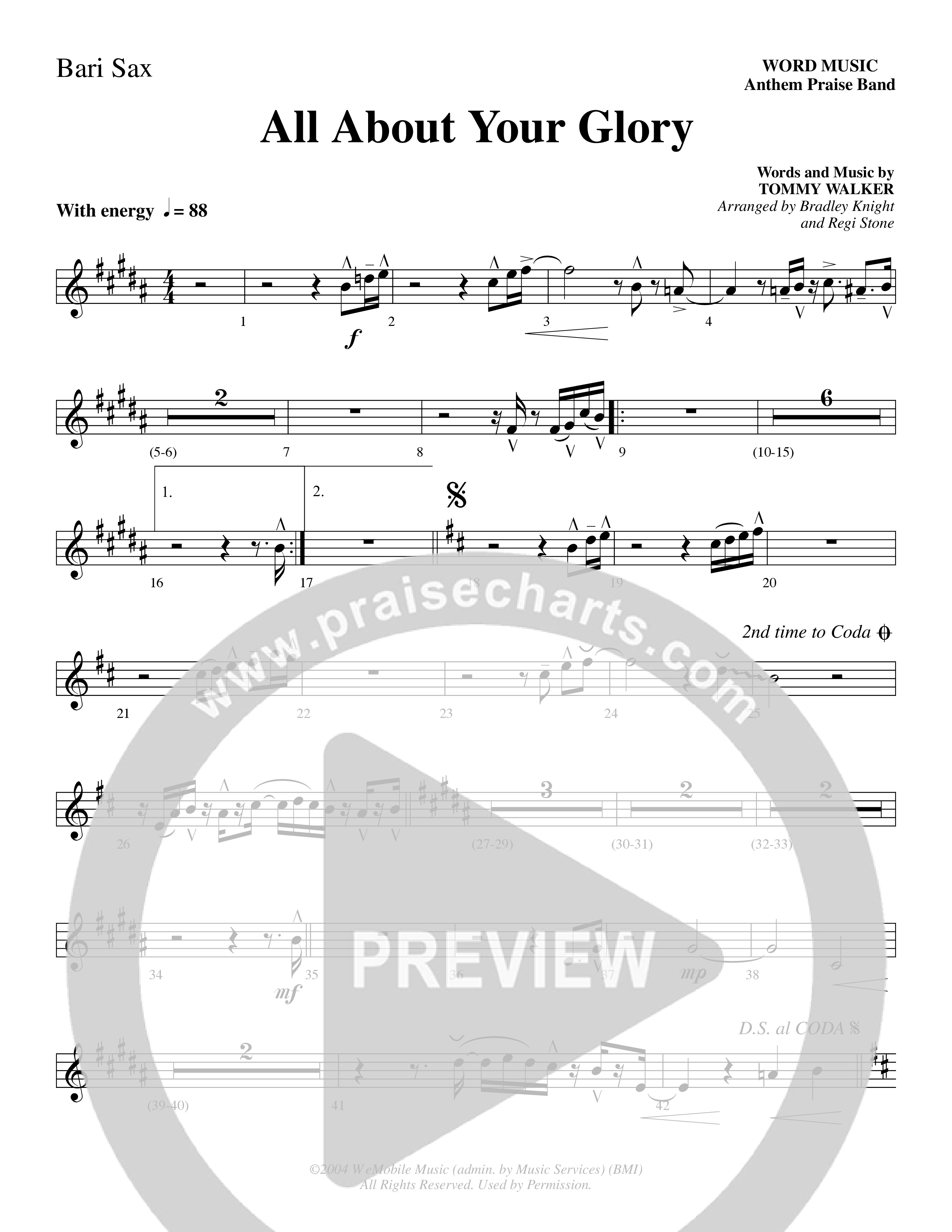 All About Your Glory (Choral Anthem SATB) Bari Sax (Word Music Choral / Bradley Knight / Regi Stone)