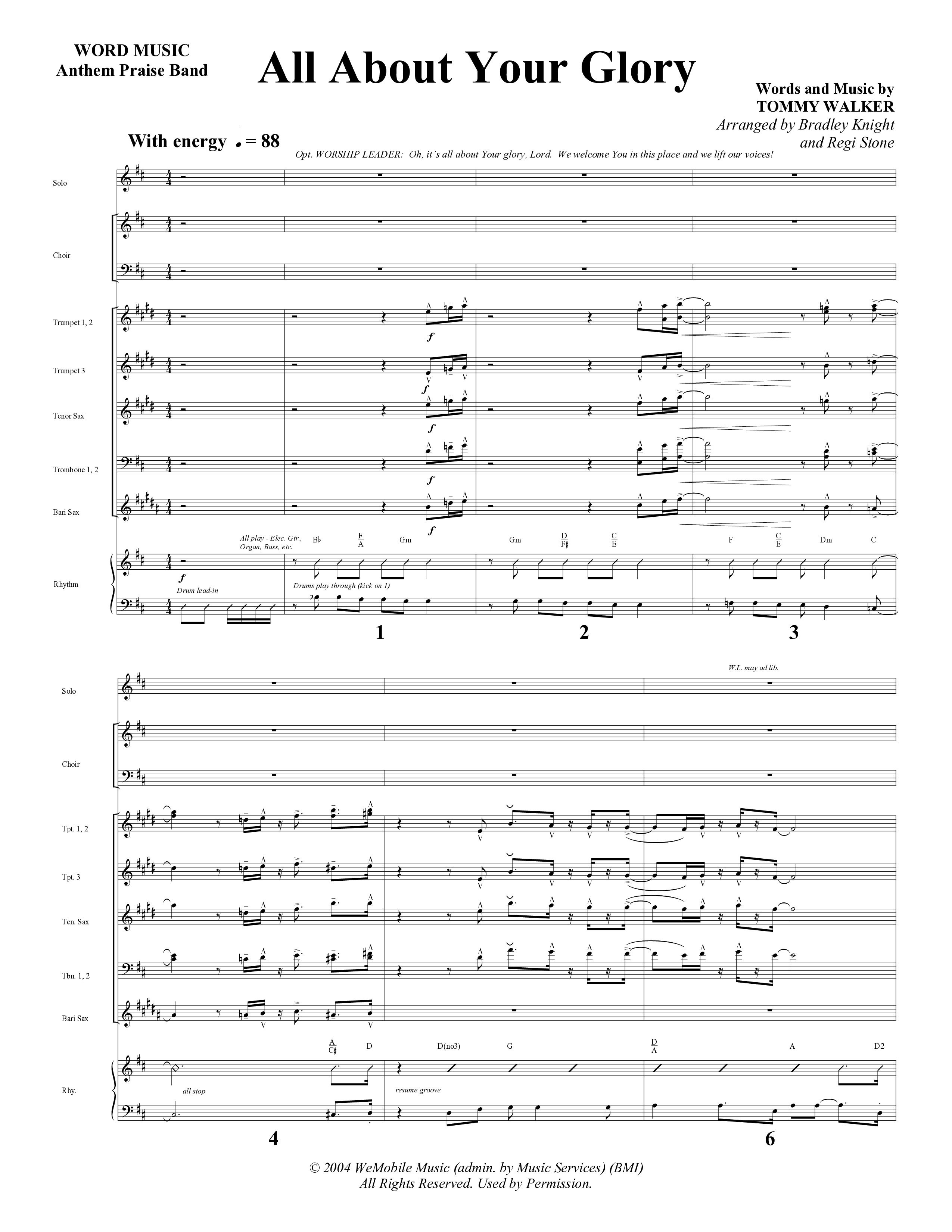 All About Your Glory (Choral Anthem SATB) Orchestration (Word Music Choral / Bradley Knight / Regi Stone)