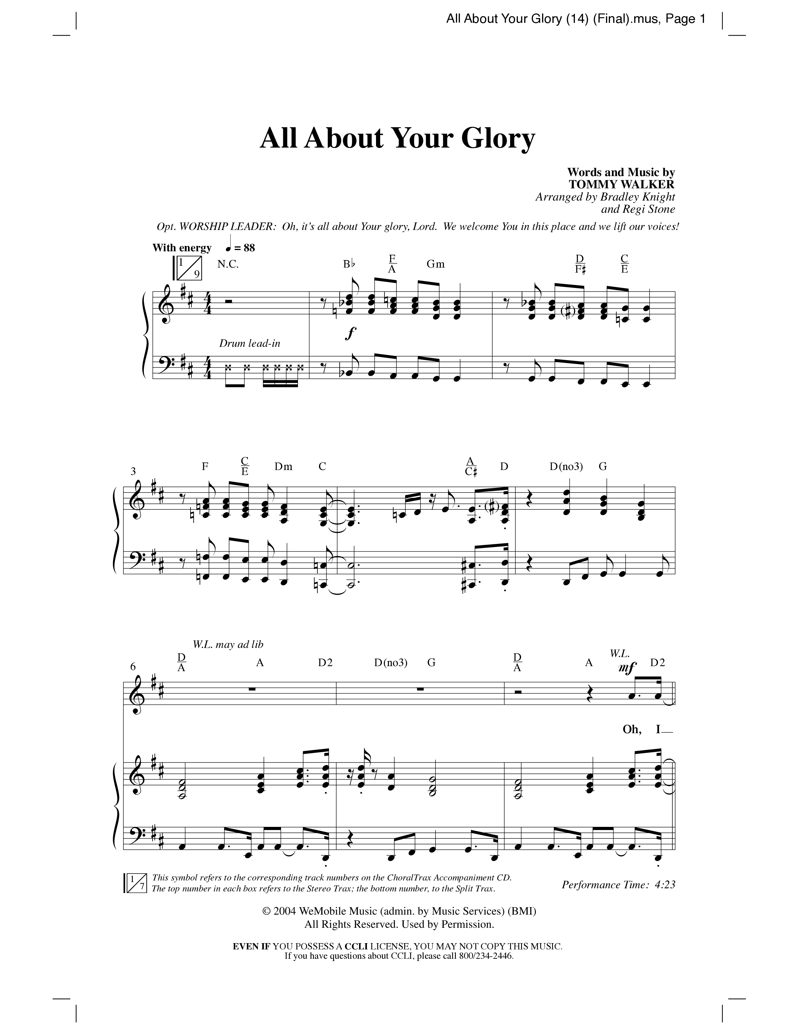 All About Your Glory (Choral Anthem SATB) Anthem (SATB/Piano) (Word Music Choral / Bradley Knight / Regi Stone)