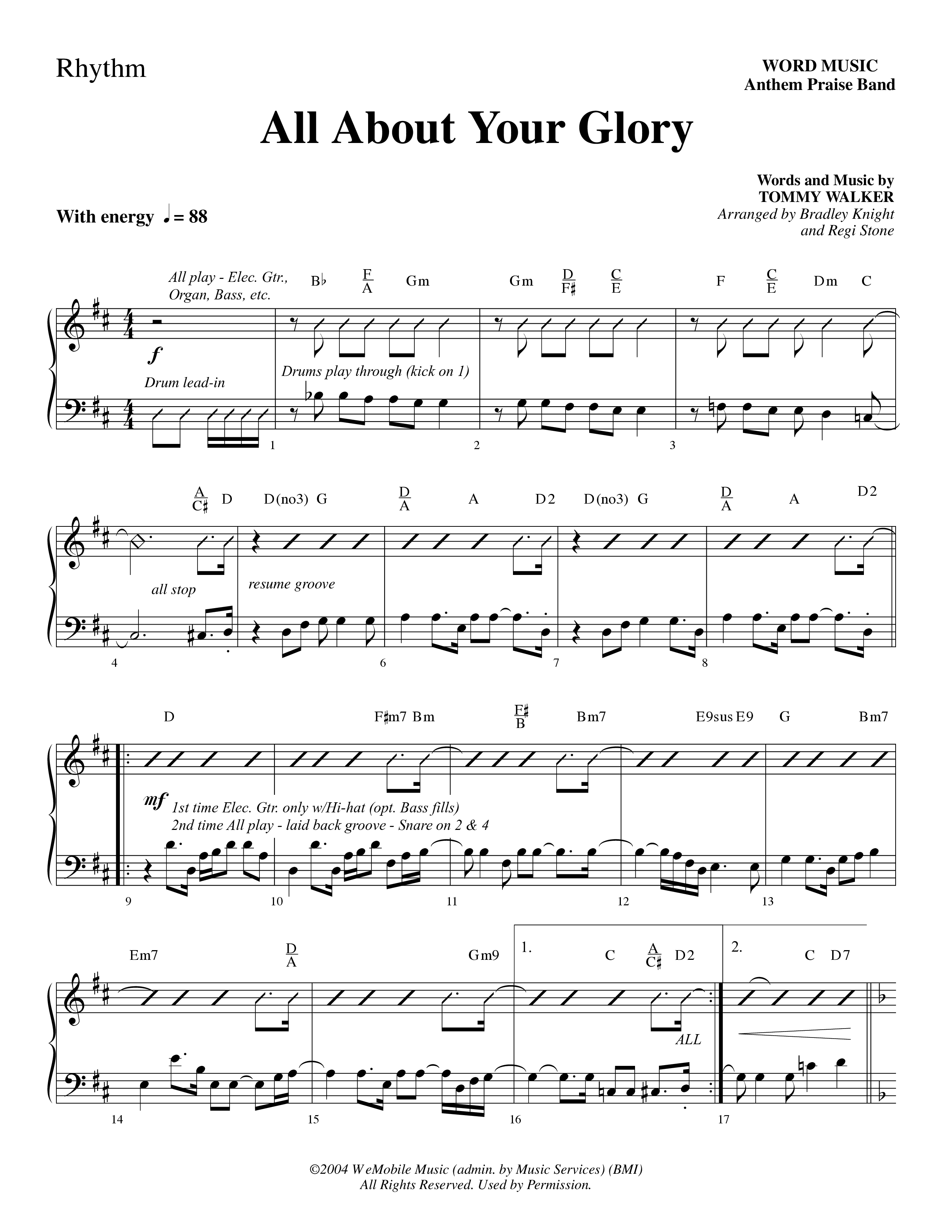 All About Your Glory (Choral Anthem SATB) Rhythm Chart (Word Music Choral / Bradley Knight / Regi Stone)