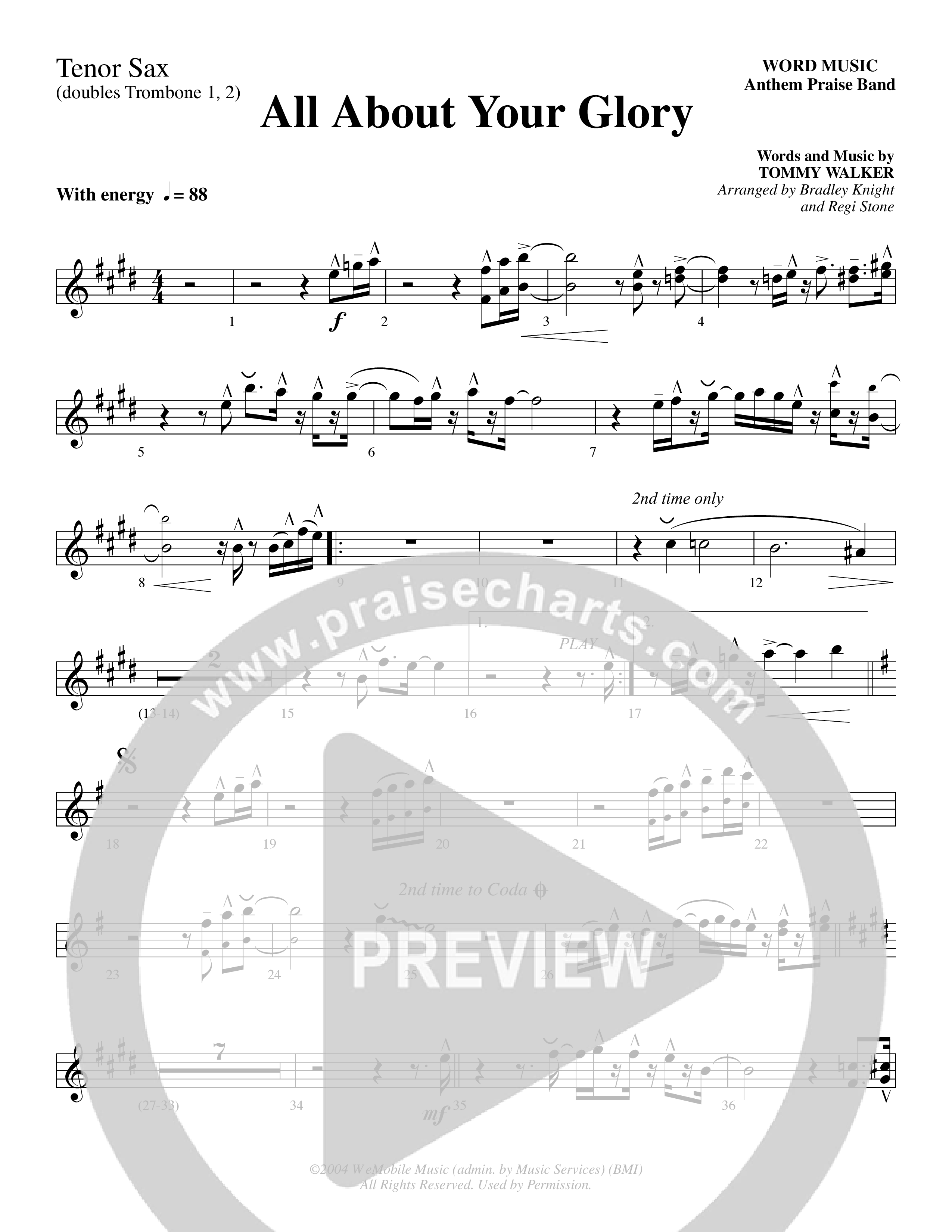 All About Your Glory (Choral Anthem SATB) Tenor Sax/Baritone T.C. (Word Music Choral / Bradley Knight / Regi Stone)