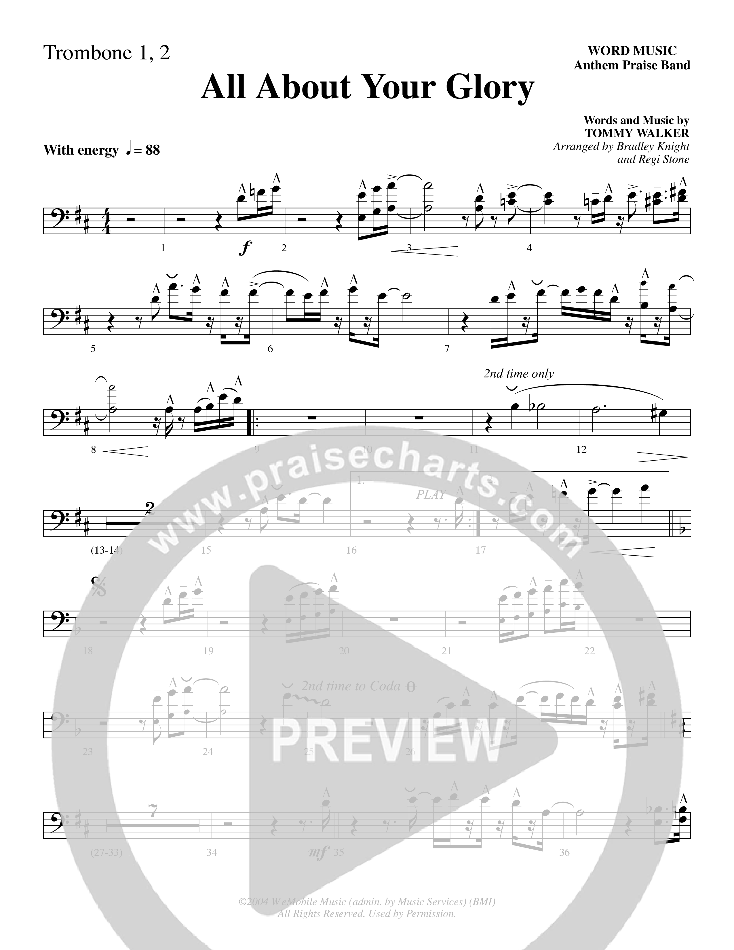 All About Your Glory (Choral Anthem SATB) Trombone 1/2 (Word Music Choral / Bradley Knight / Regi Stone)