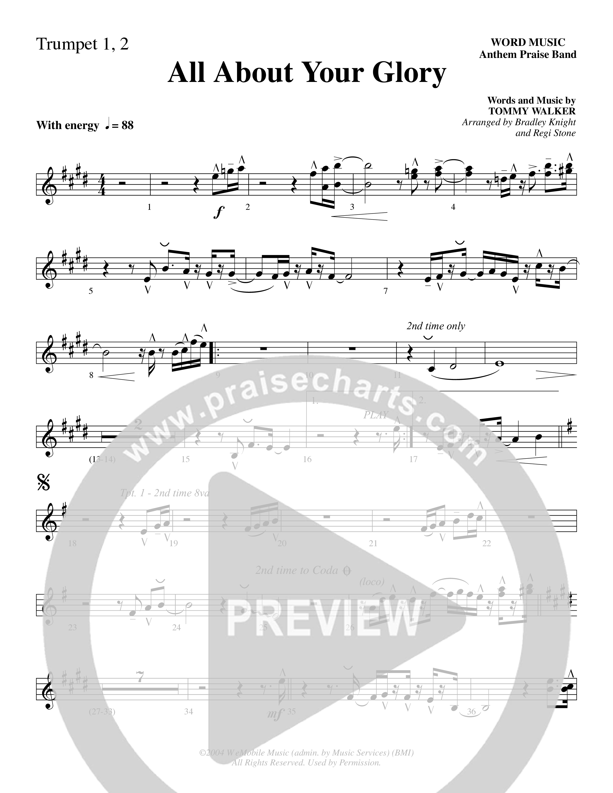 All About Your Glory (Choral Anthem SATB) Trumpet 1,2 (Word Music Choral / Bradley Knight / Regi Stone)