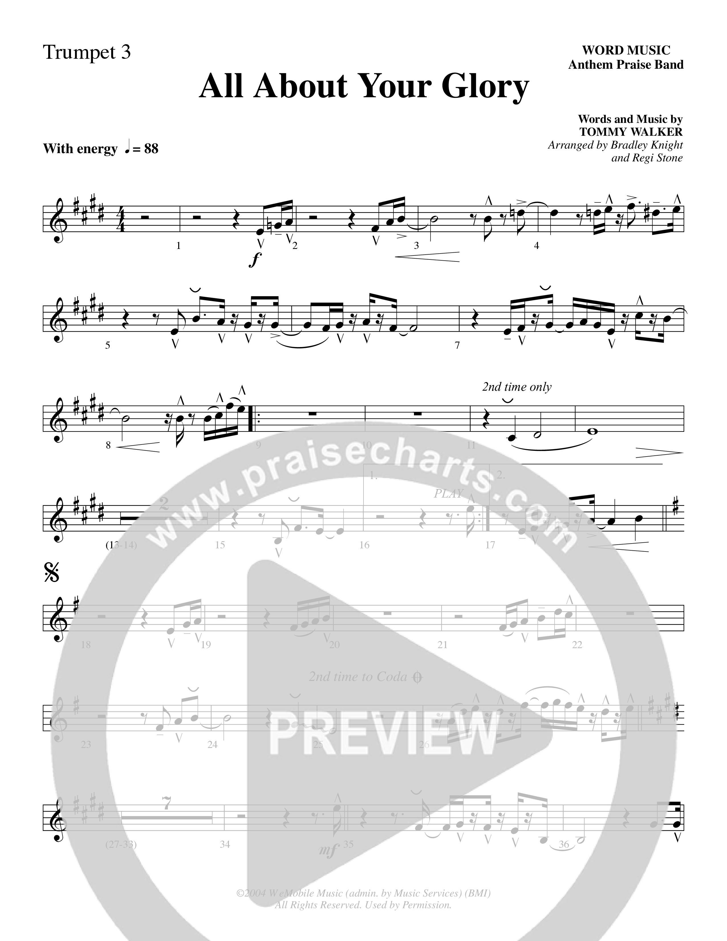 All About Your Glory (Choral Anthem SATB) Trumpet 3 (Word Music Choral / Bradley Knight / Regi Stone)