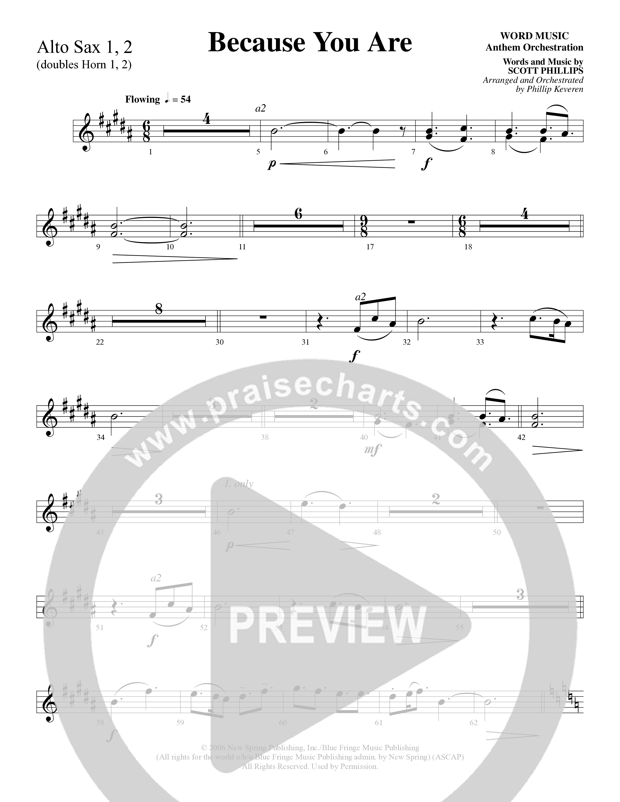 Because You Are (Choral Anthem SATB) Alto Sax 1/2 (Word Music Choral / Arr. Phillip Keveren)