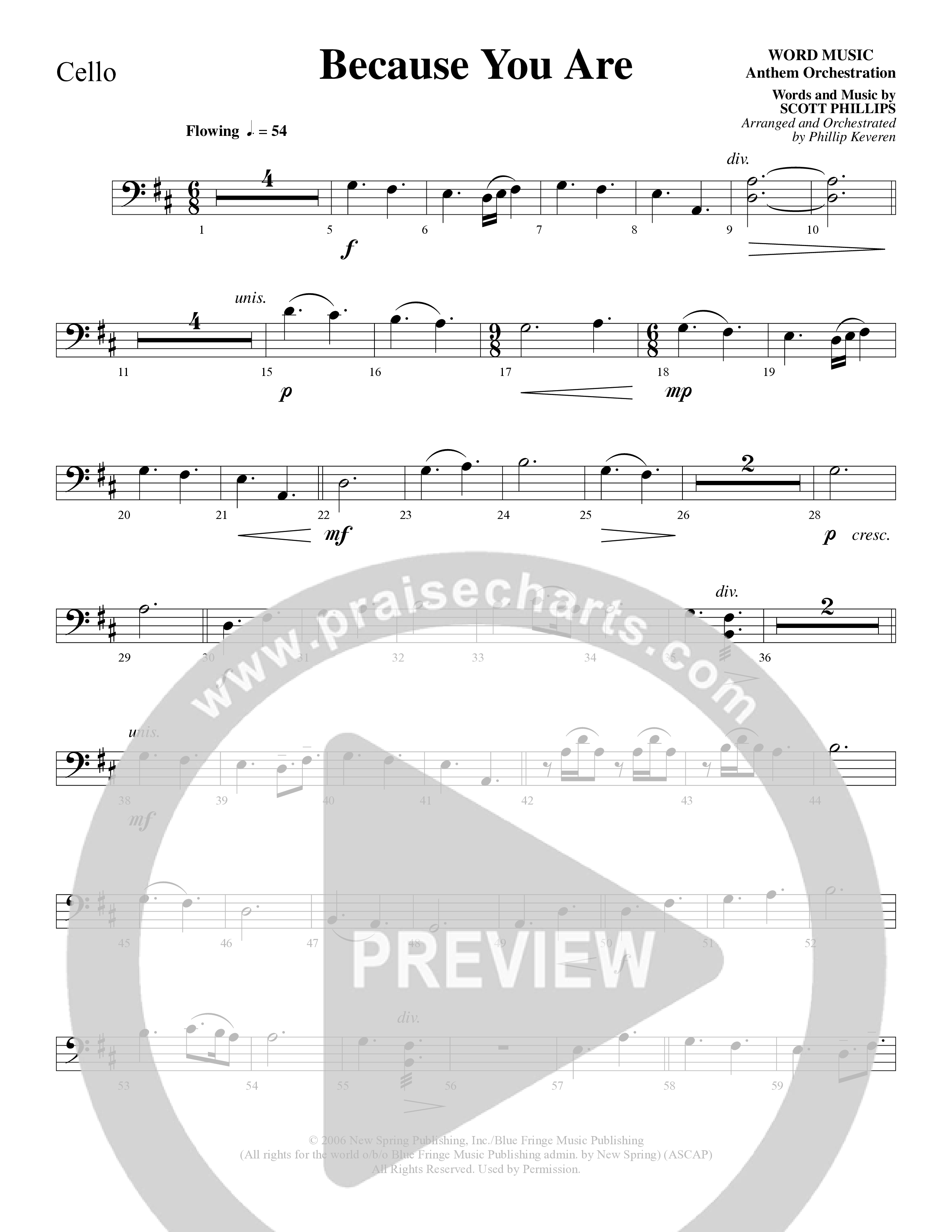 Because You Are (Choral Anthem SATB) Cello (Word Music Choral / Arr. Phillip Keveren)