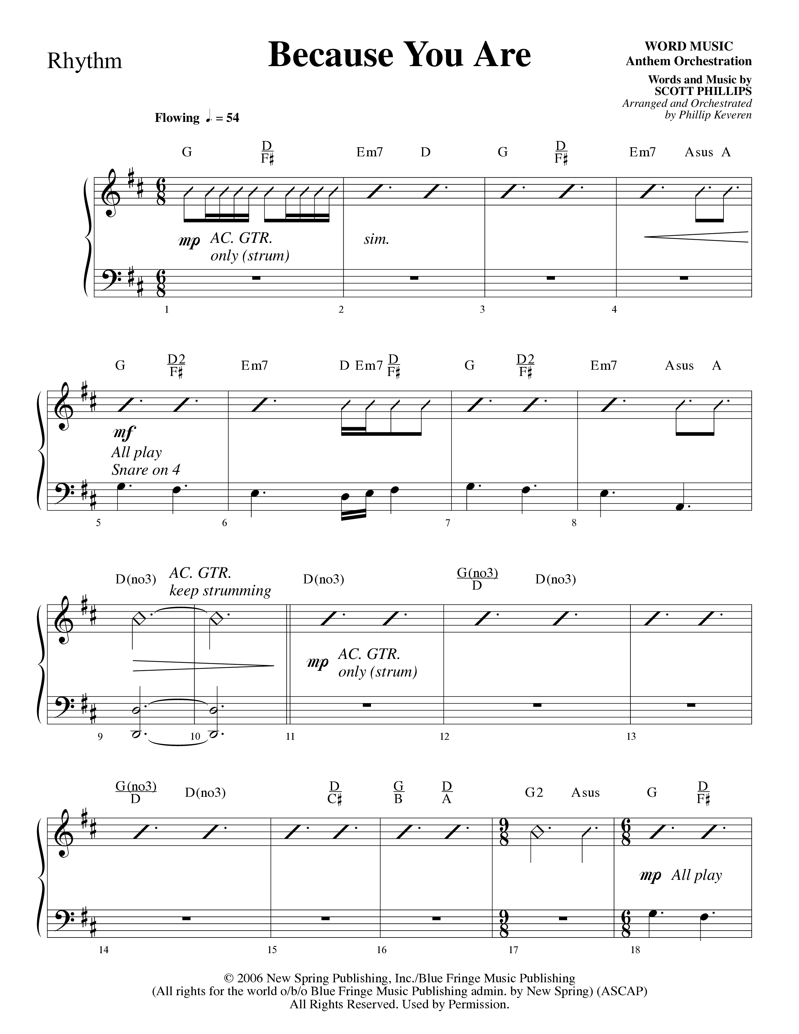 Because You Are (Choral Anthem SATB) Rhythm Chart (Word Music Choral / Arr. Phillip Keveren)
