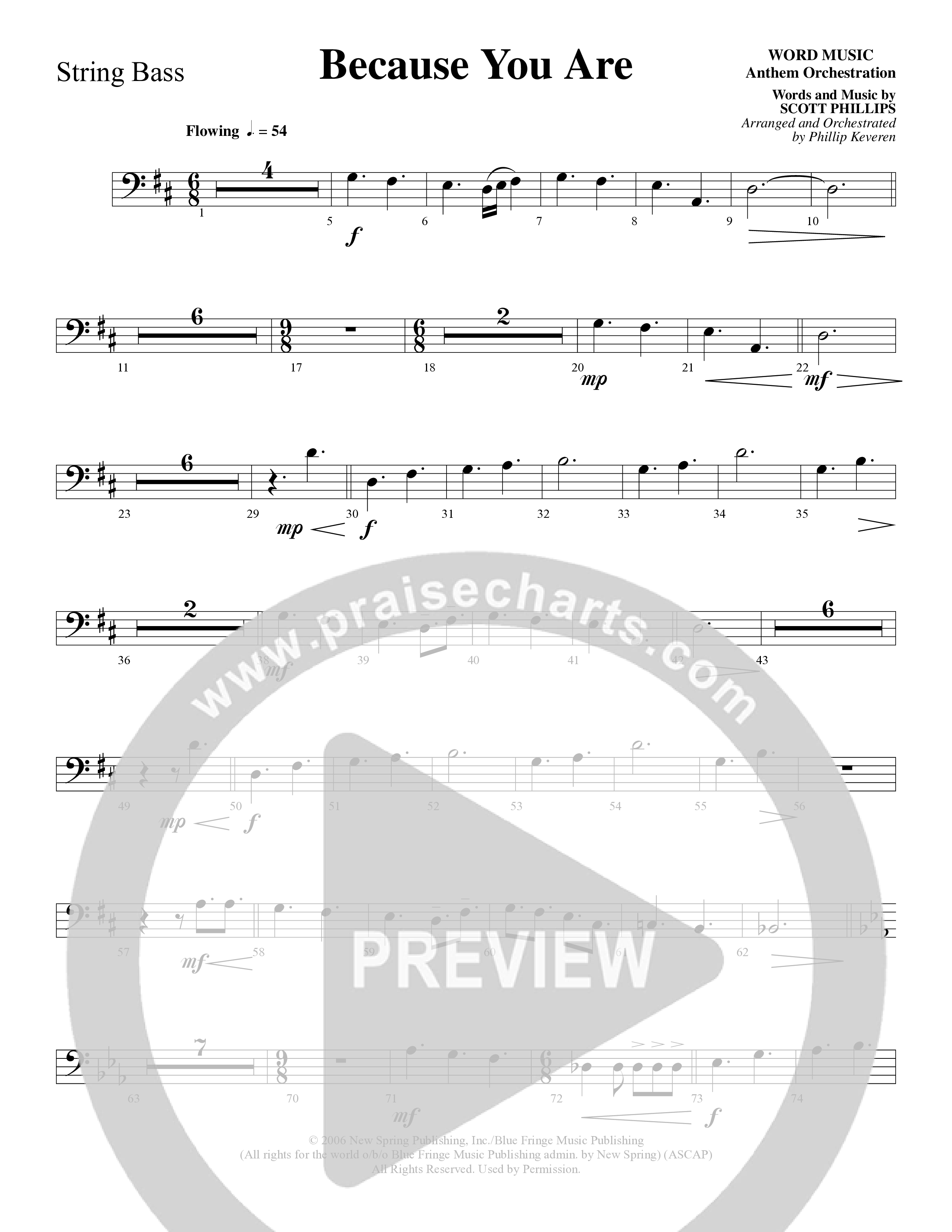 Because You Are (Choral Anthem SATB) String Bass (Word Music Choral / Arr. Phillip Keveren)