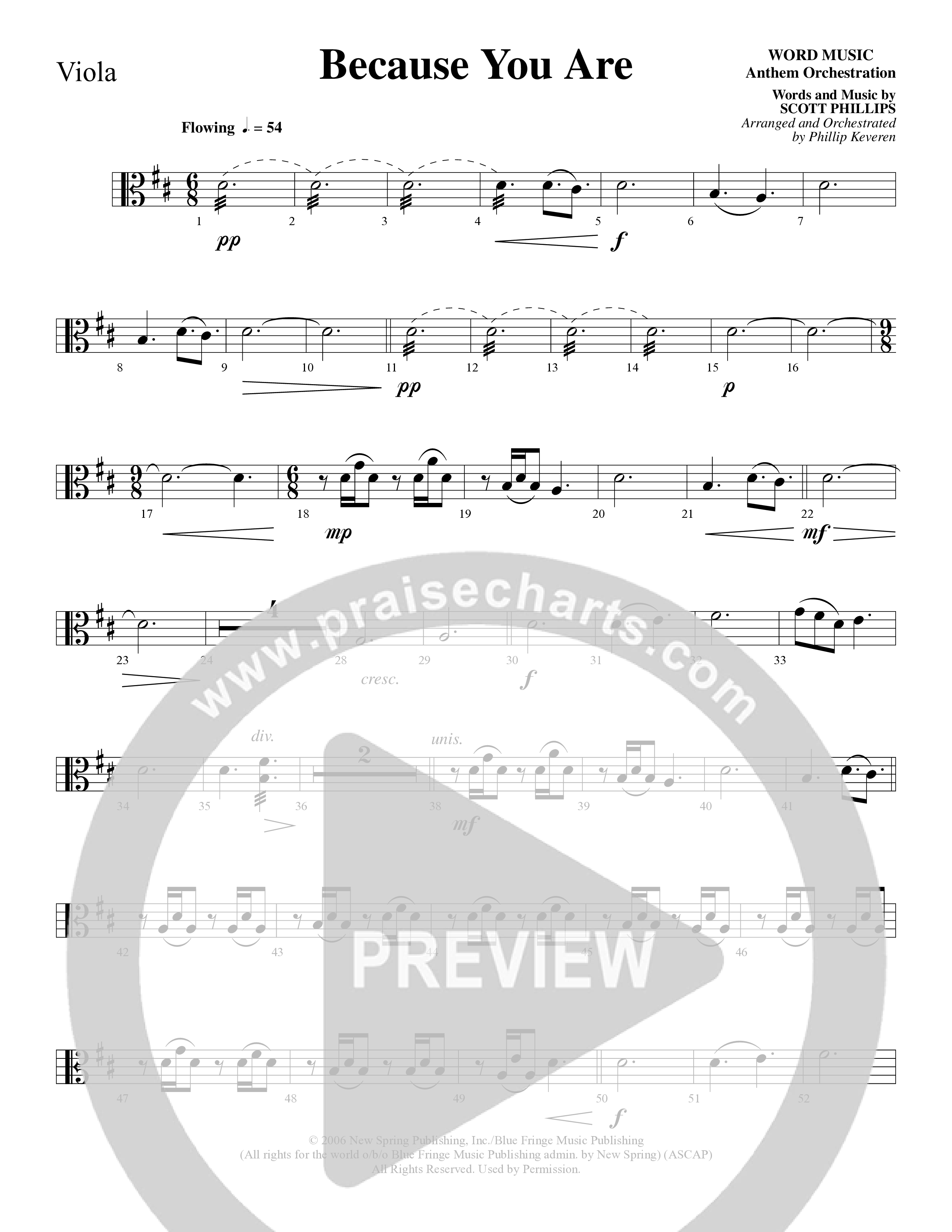Because You Are (Choral Anthem SATB) Viola (Word Music Choral / Arr. Phillip Keveren)