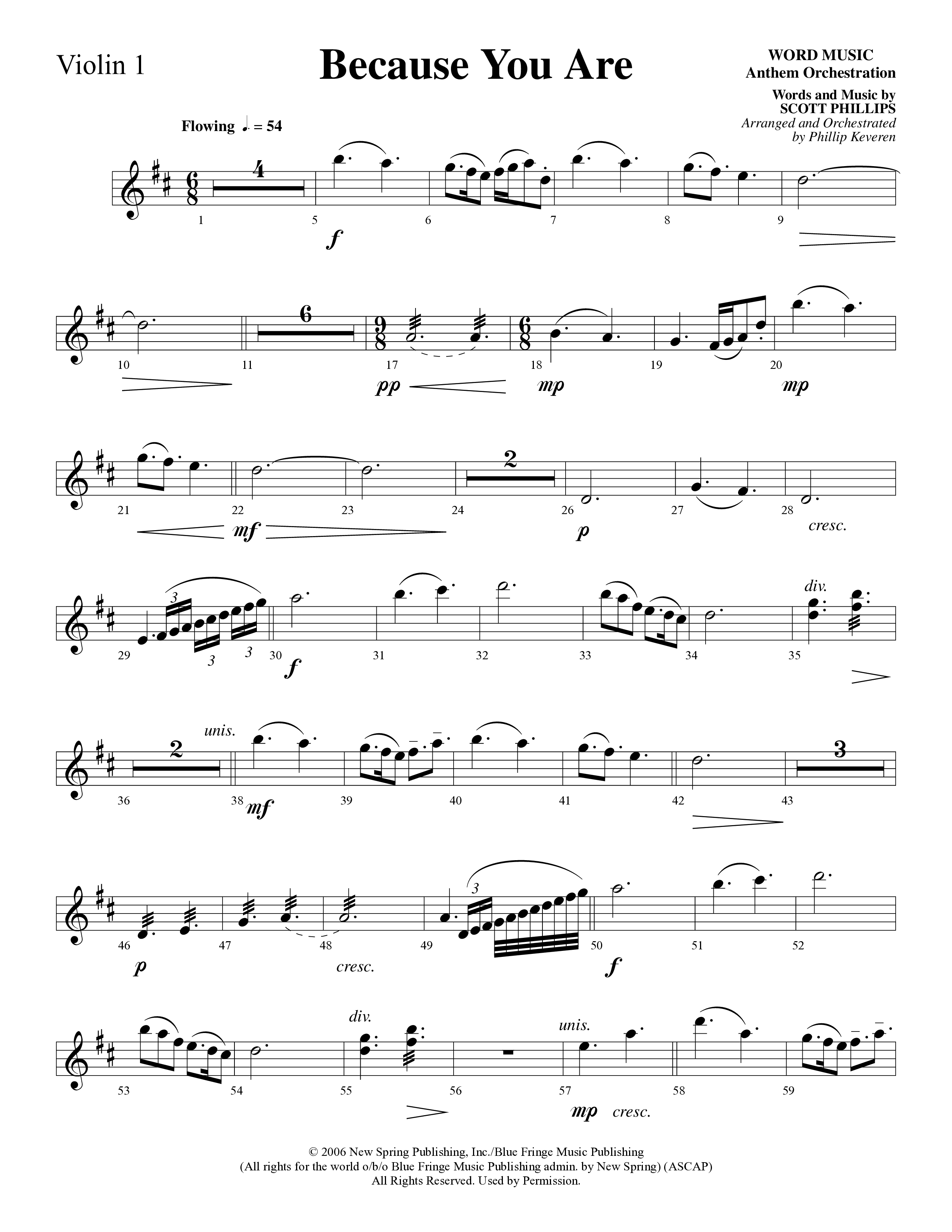 Because You Are (Choral Anthem SATB) Violin 1/2 (Word Music Choral / Arr. Phillip Keveren)