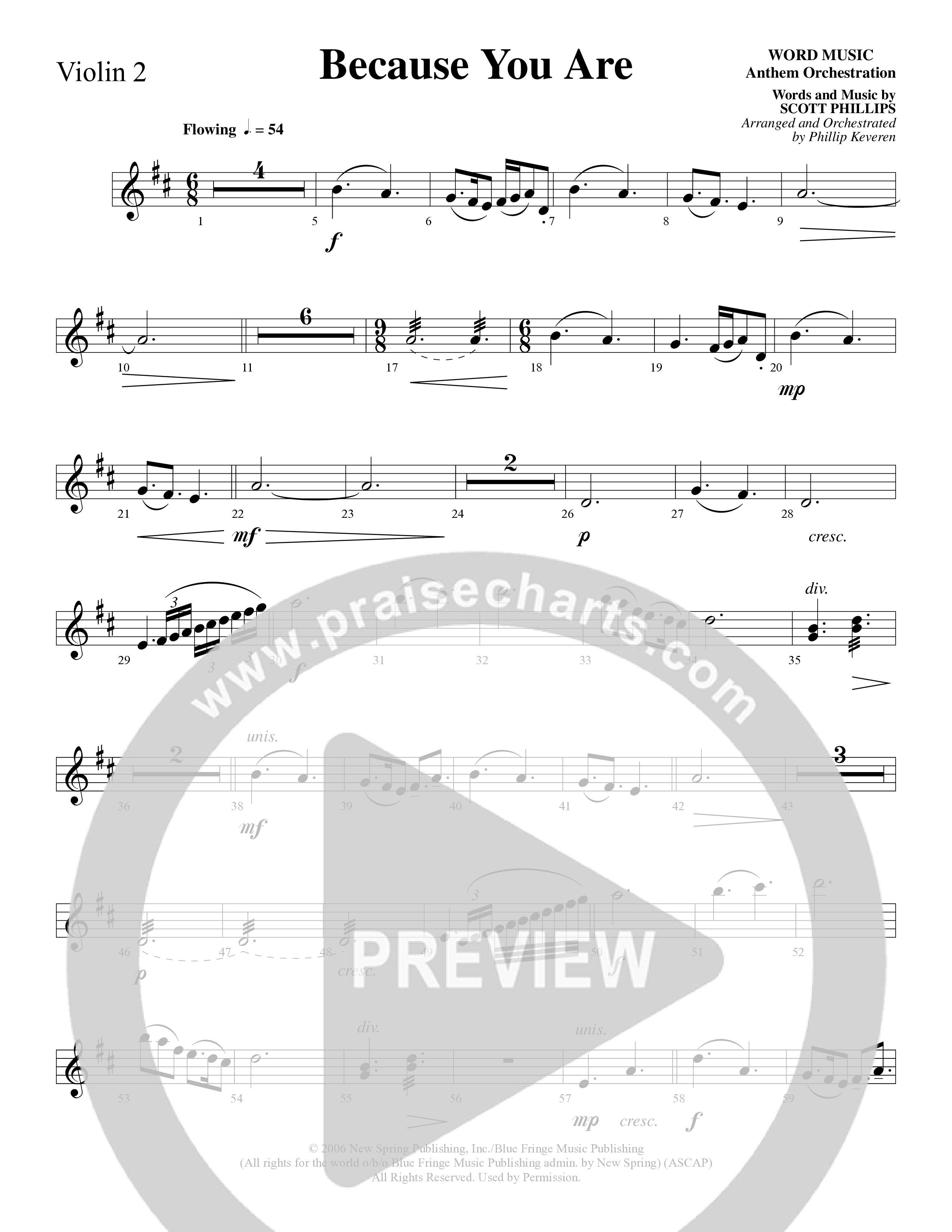 Because You Are (Choral Anthem SATB) Violin 1/2 (Word Music Choral / Arr. Phillip Keveren)