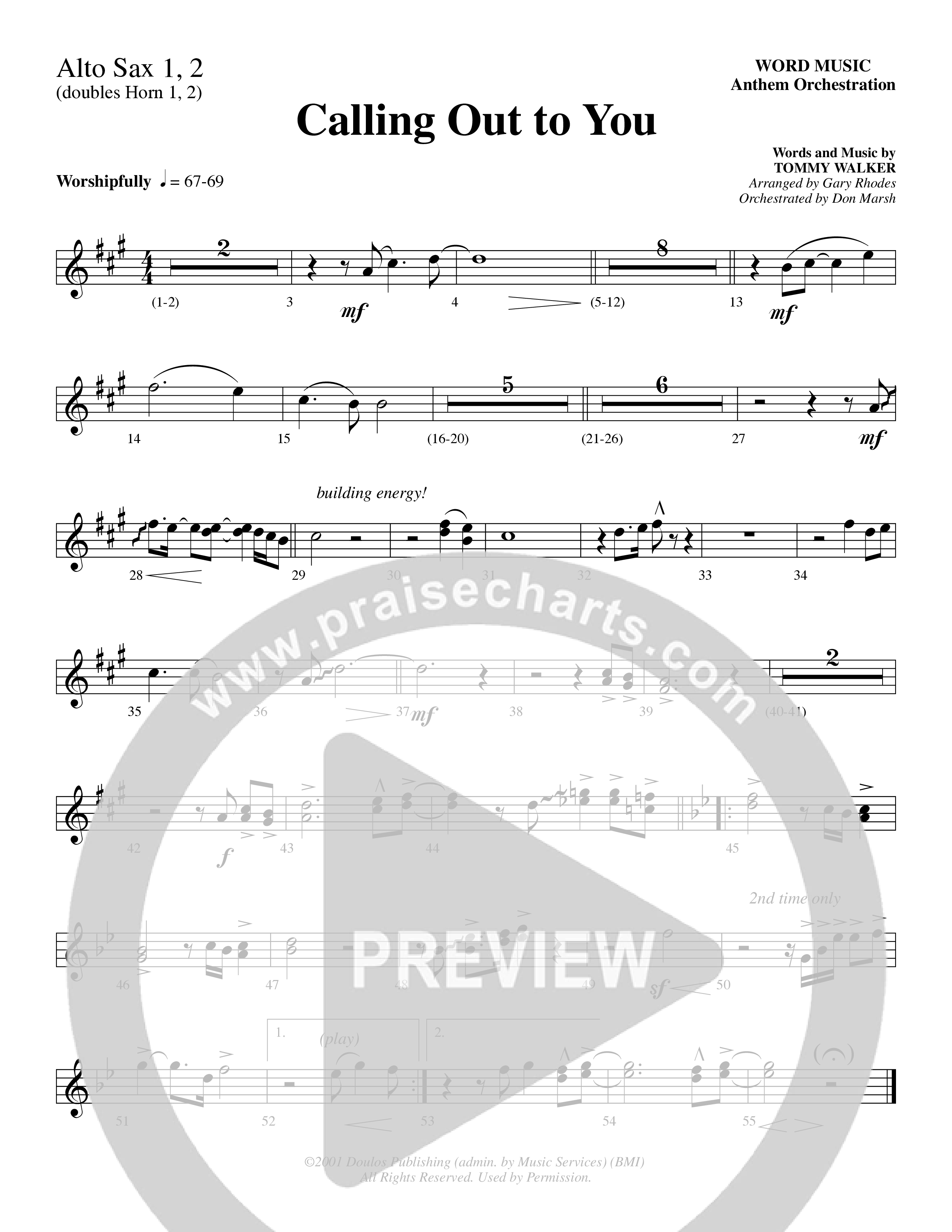 Calling Out To You (Choral Anthem SATB) Alto Sax 1/2 (Word Music Choral / Arr. Gary Rhodes)