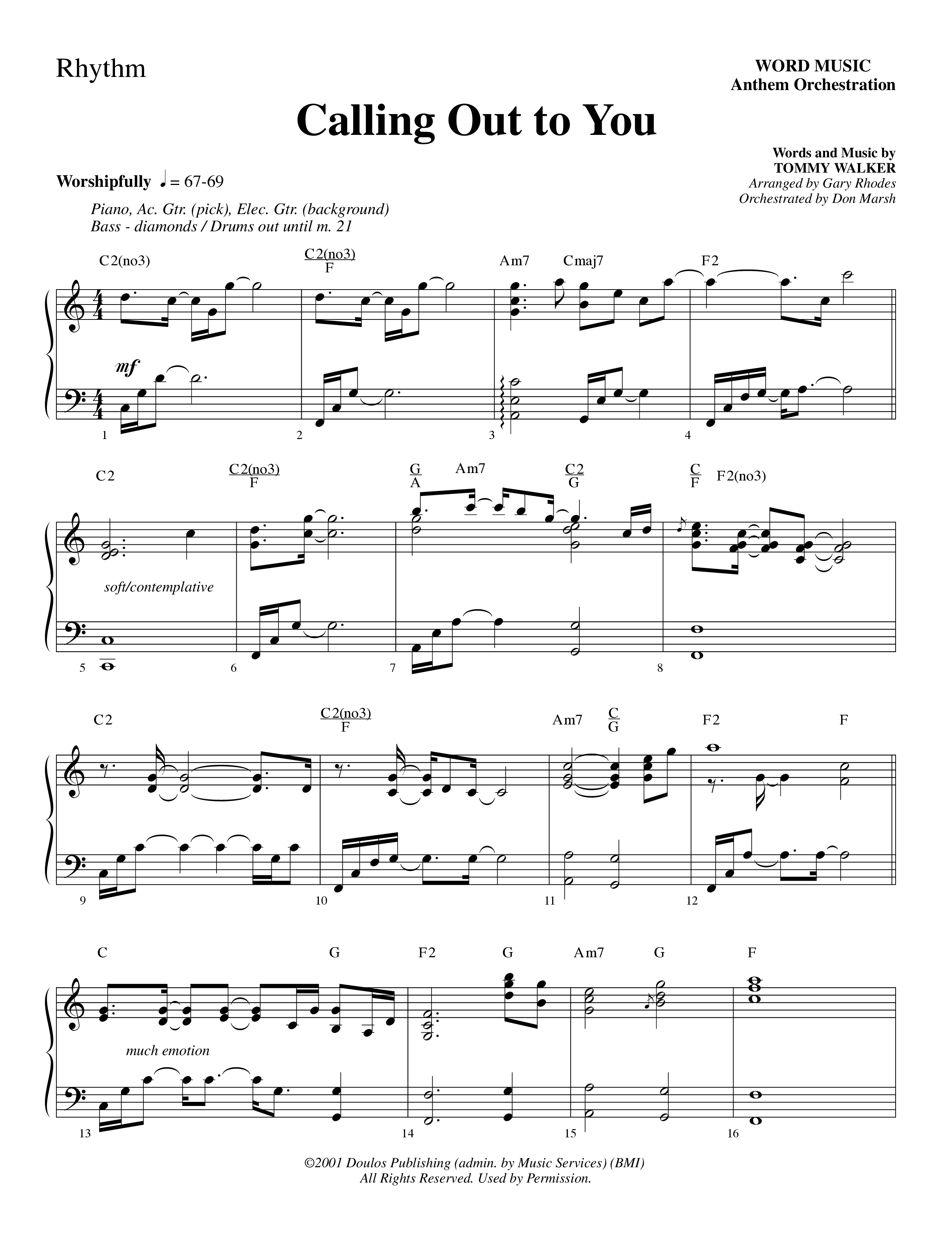 Calling Out To You (Choral Anthem SATB) Rhythm Chart (Word Music Choral / Arr. Gary Rhodes)