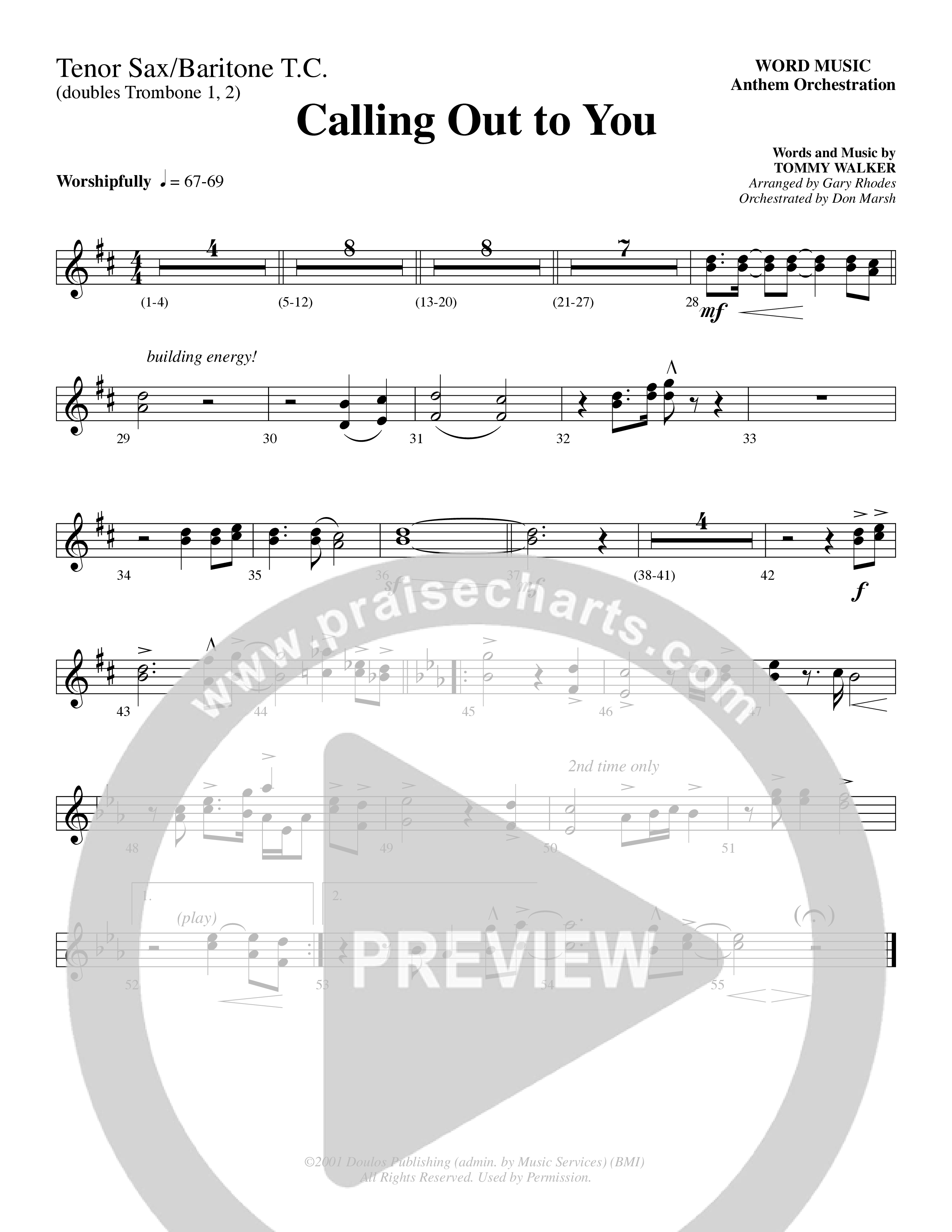 Calling Out To You (Choral Anthem SATB) Tenor Sax/Baritone T.C. (Word Music Choral / Arr. Gary Rhodes)