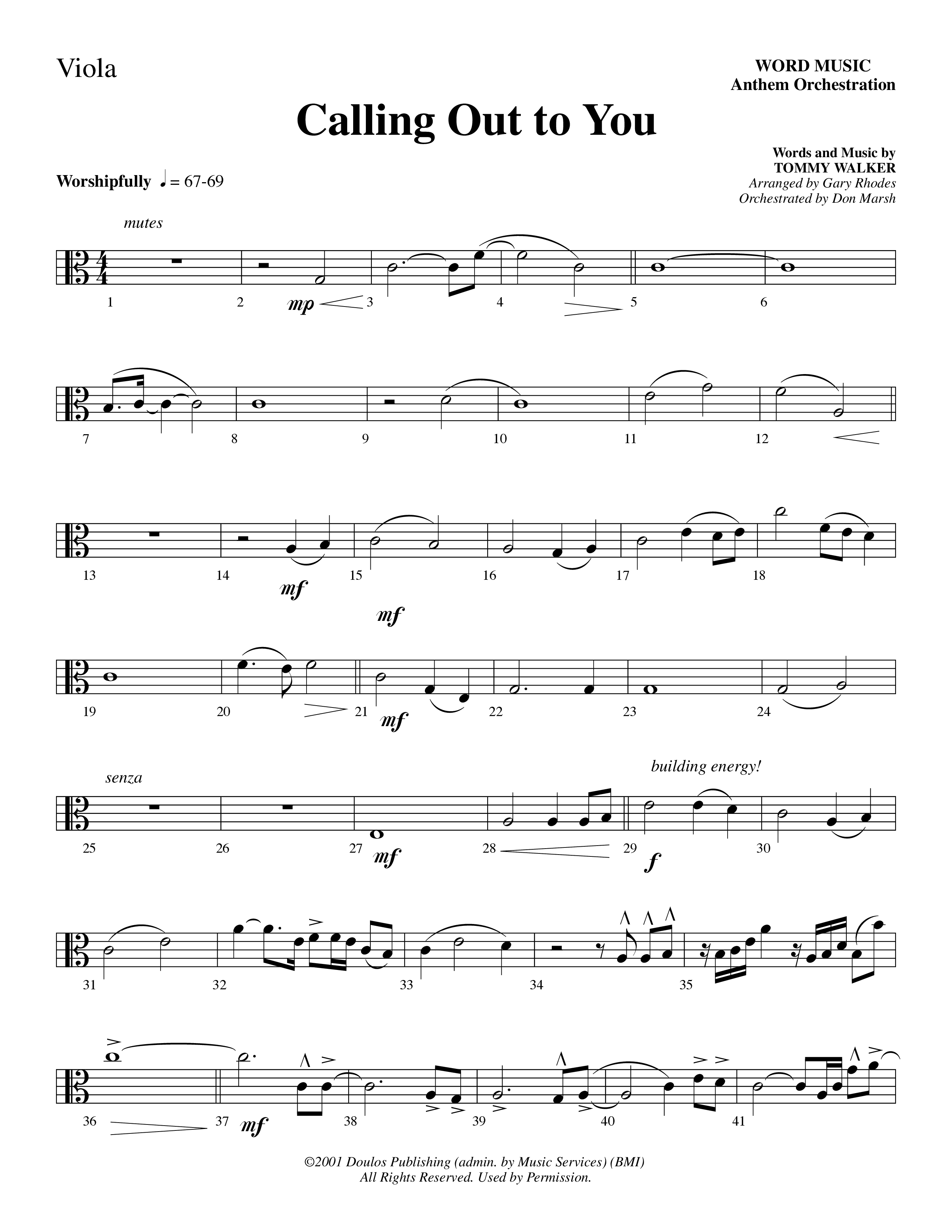 Calling Out To You (Choral Anthem SATB) Viola (Word Music Choral / Arr. Gary Rhodes)