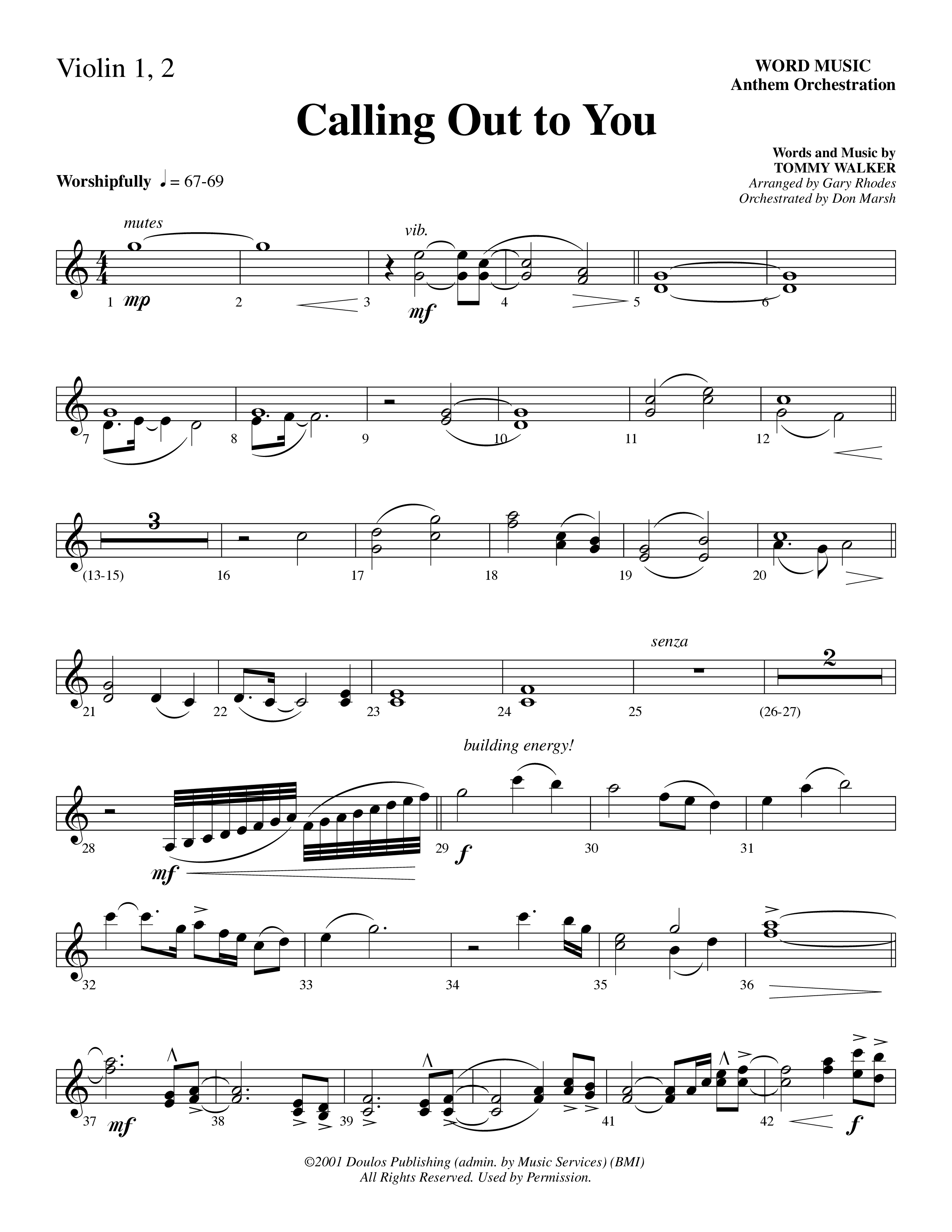 Calling Out To You (Choral Anthem SATB) Violin 1/2 (Word Music Choral / Arr. Gary Rhodes)