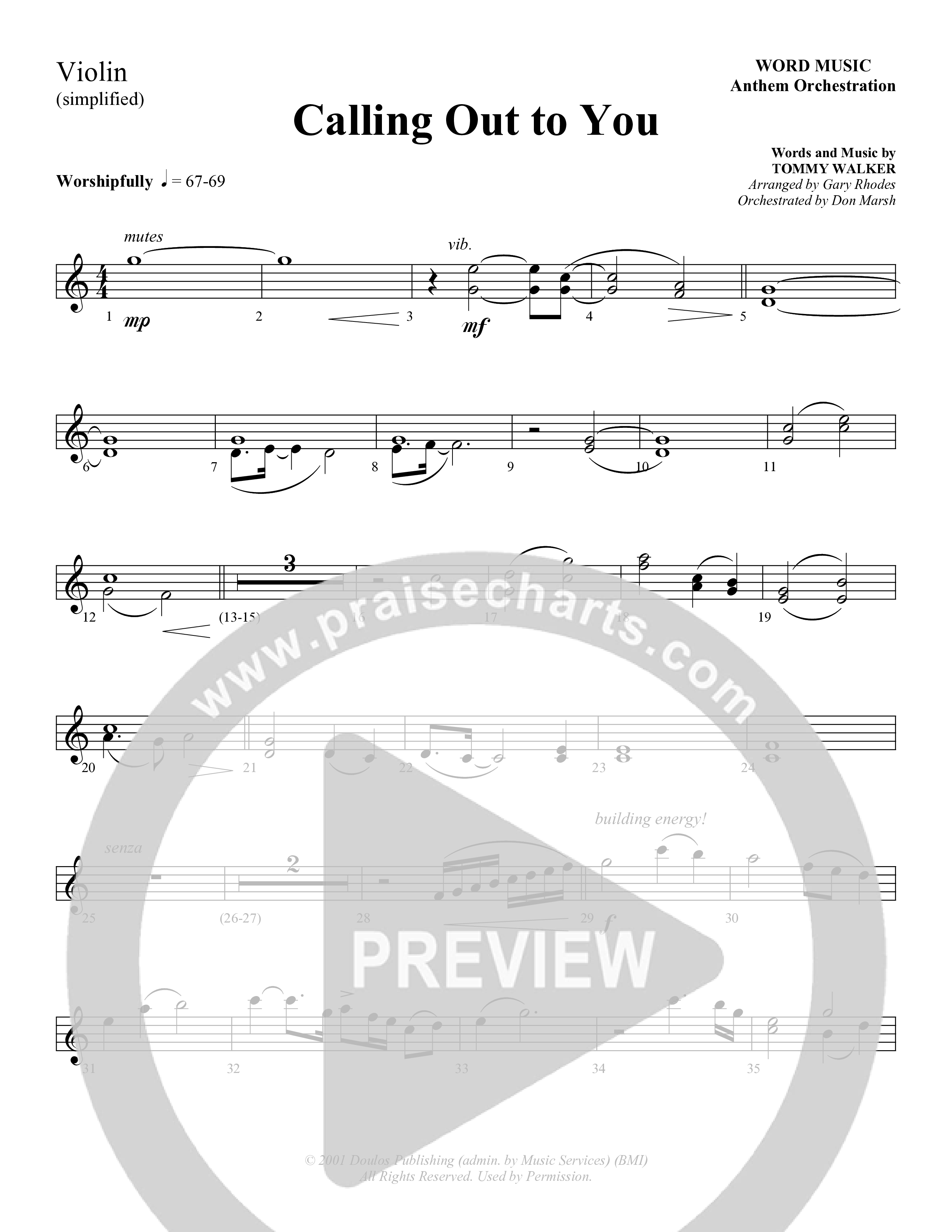Calling Out To You (Choral Anthem SATB) Violin 1/2 (Word Music Choral / Arr. Gary Rhodes)