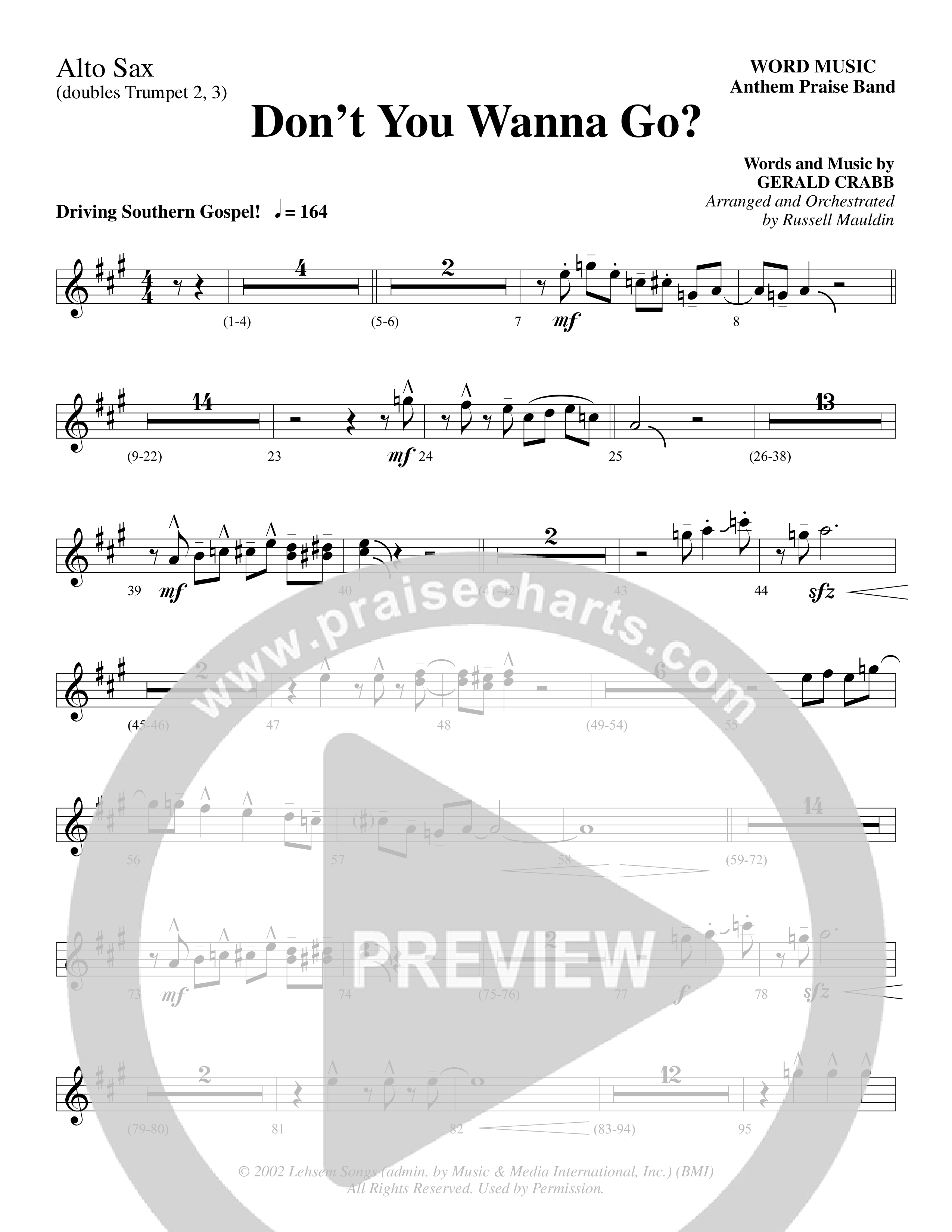 Don't You Wanna Go (Choral Anthem SATB) Alto Sax (Word Music Choral / Arr. Russell Mauldin)
