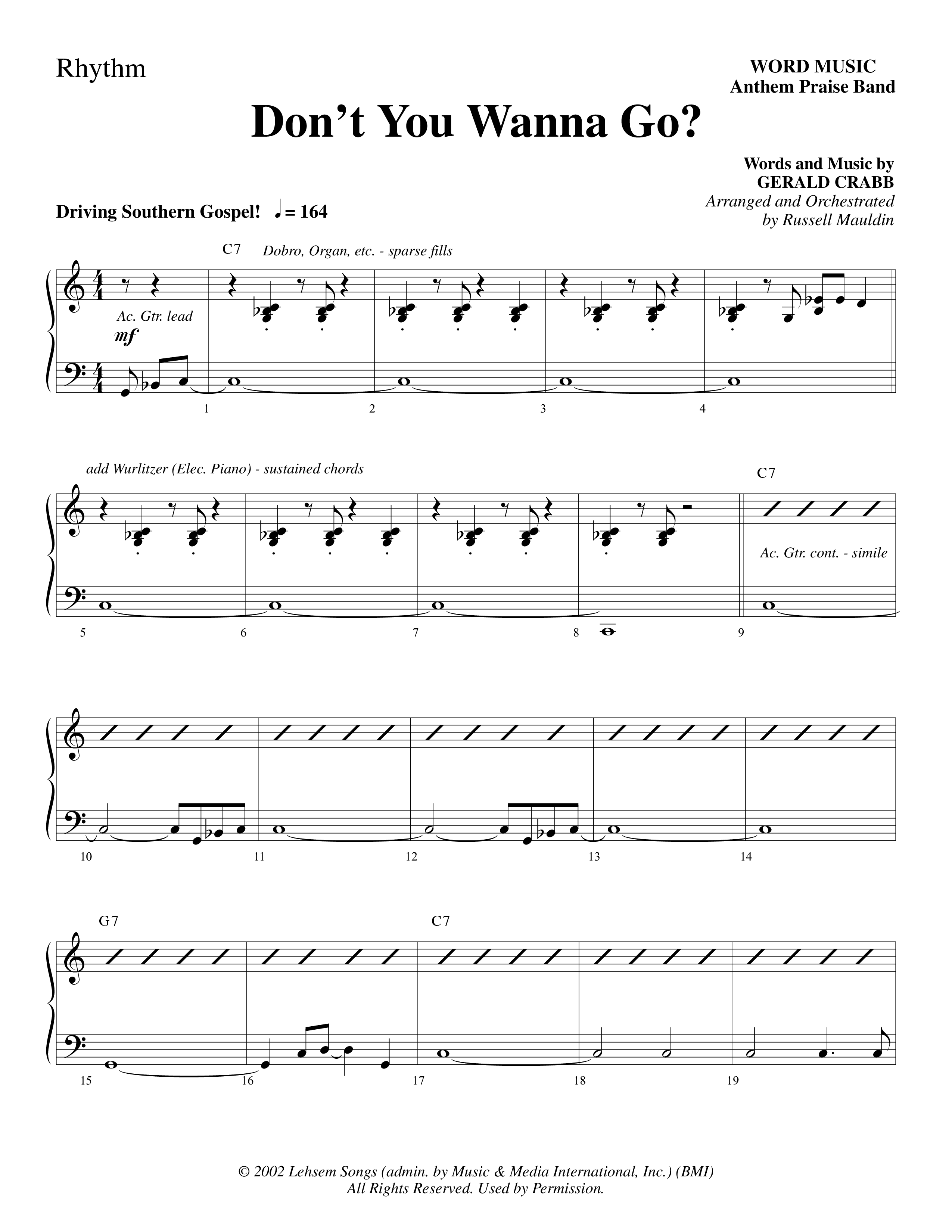 Don't You Wanna Go (Choral Anthem SATB) Rhythm Chart (Word Music Choral / Arr. Russell Mauldin)