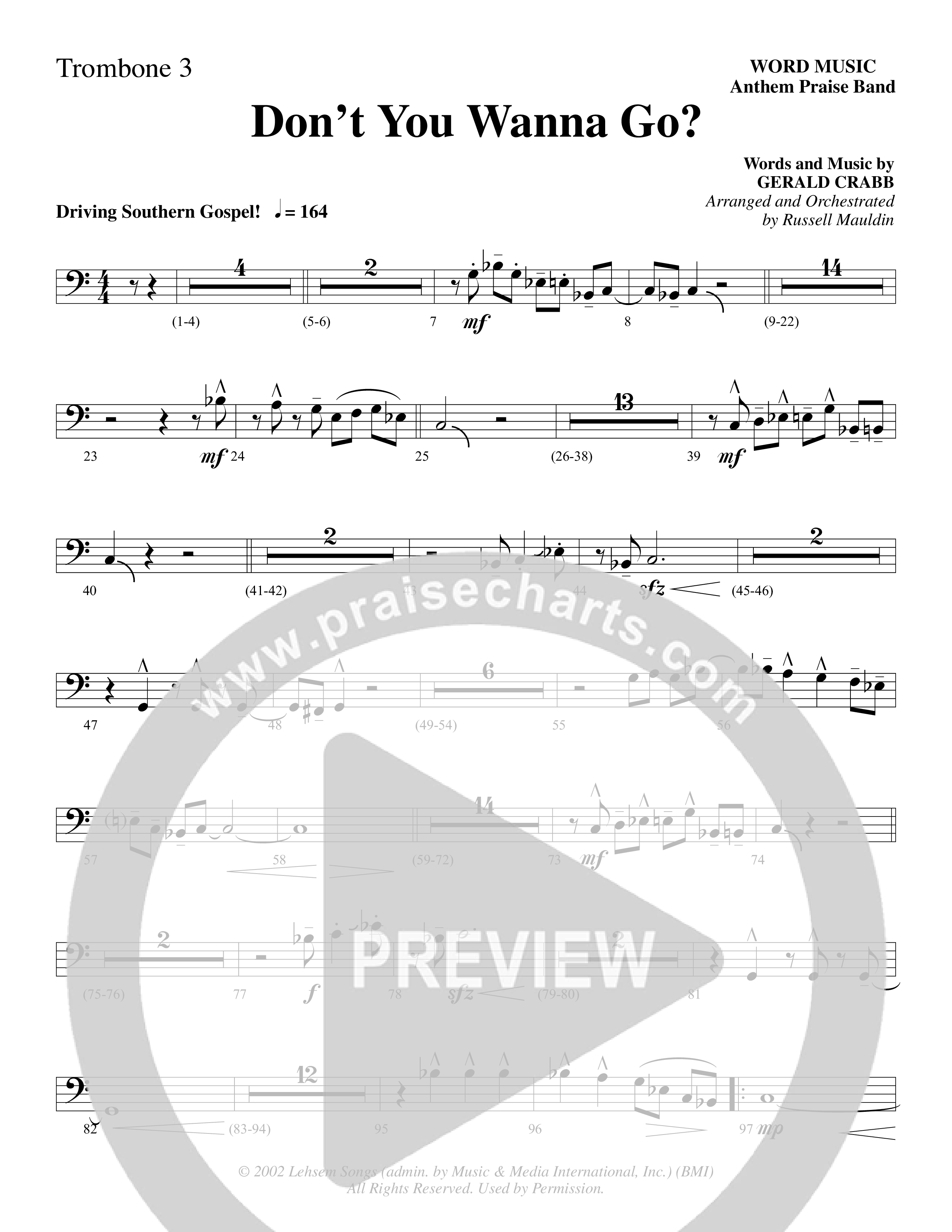 Don't You Wanna Go (Choral Anthem SATB) Trombone 3/Tuba (Word Music Choral / Arr. Russell Mauldin)