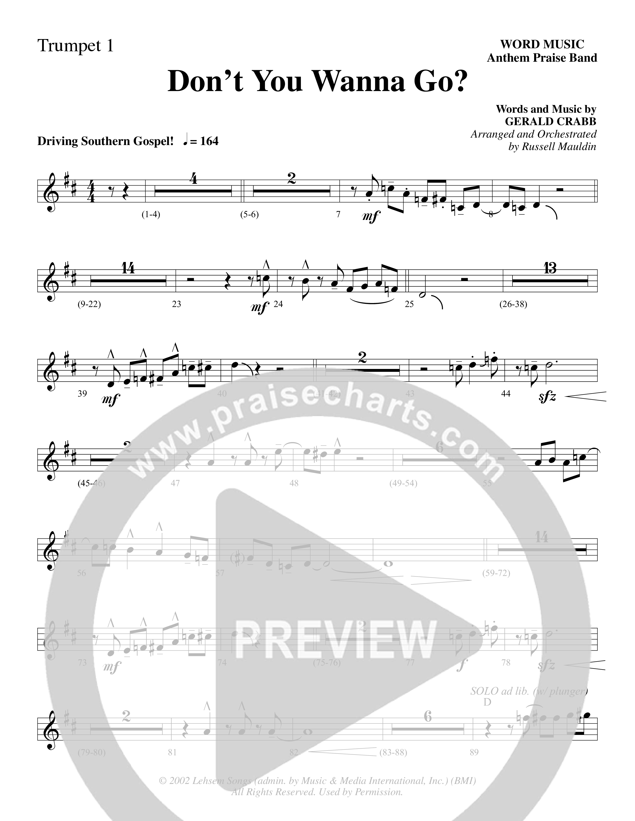 Don't You Wanna Go (Choral Anthem SATB) Trumpet 1 (Word Music Choral / Arr. Russell Mauldin)
