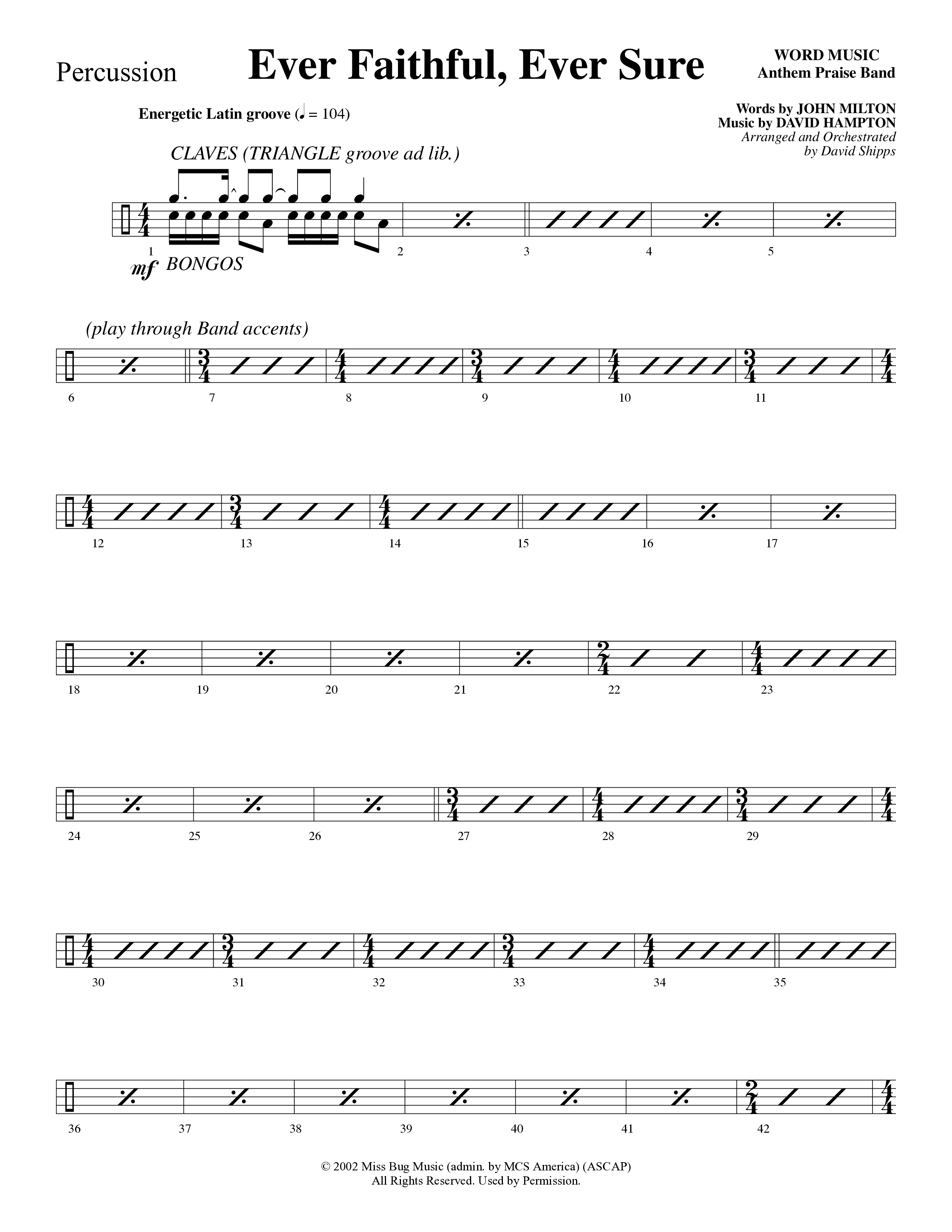 Ever Faithful Ever Sure (Choral Anthem SATB) Percussion (Word Music Choral / Arr. David Shipps)