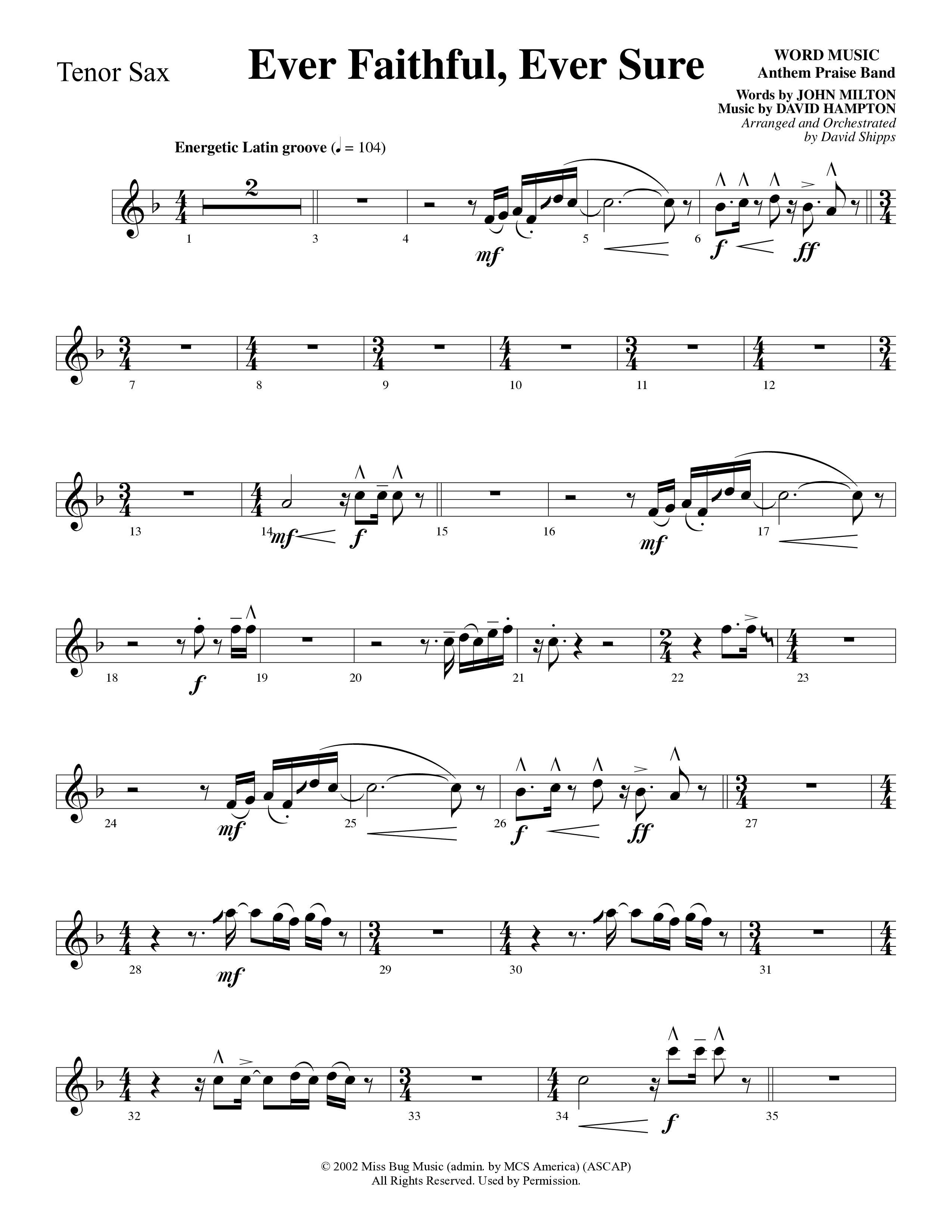 Ever Faithful Ever Sure (Choral Anthem SATB) Tenor Sax/Baritone T.C. (Word Music Choral / Arr. David Shipps)