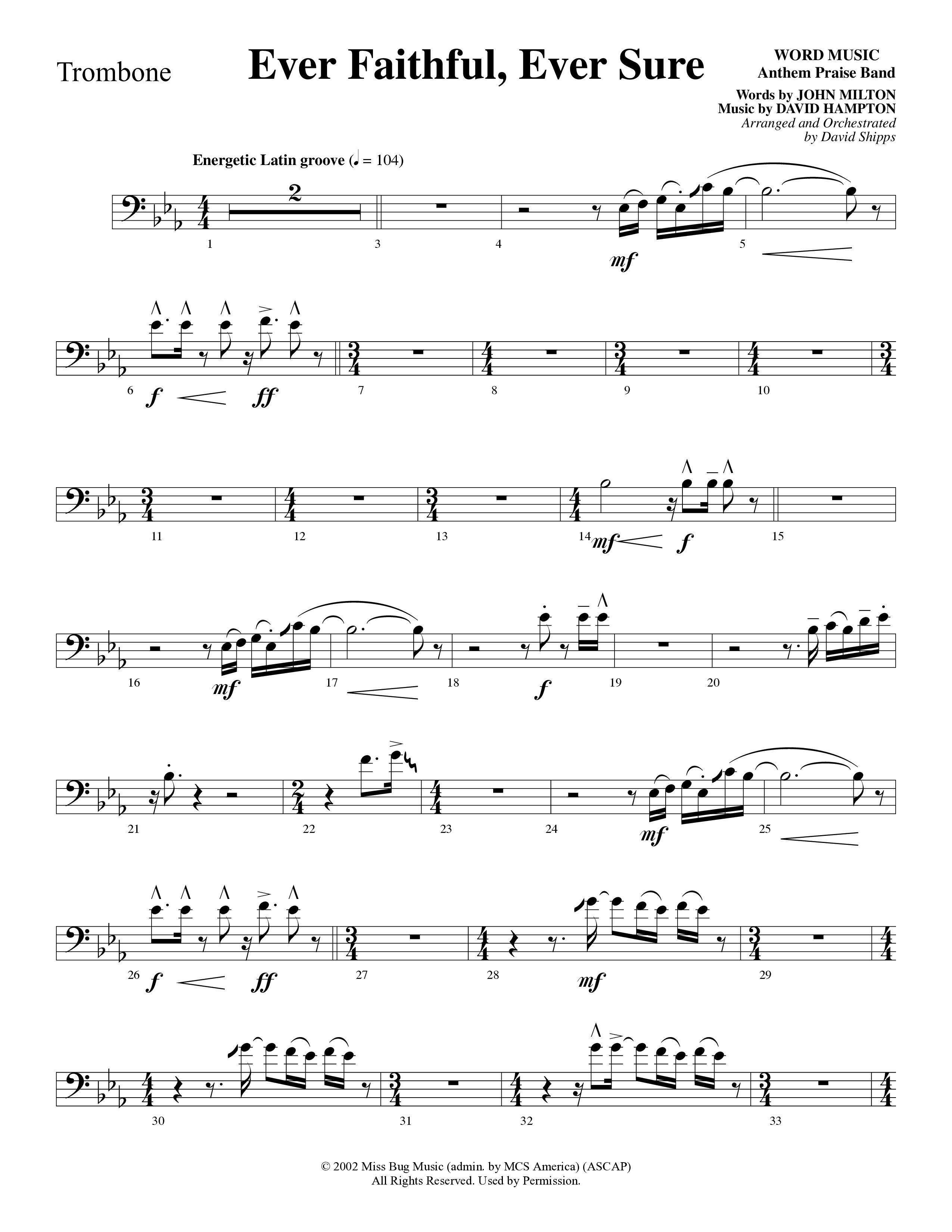 Ever Faithful Ever Sure (Choral Anthem SATB) Trombone (Word Music Choral / Arr. David Shipps)